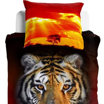 Kinderbettwäsche Tiger Mystic, ESPiCO, Renforcé, 2 teilig, Tiger, Afrika, Sonnenuntergang, Safari, Steppe, Savanne