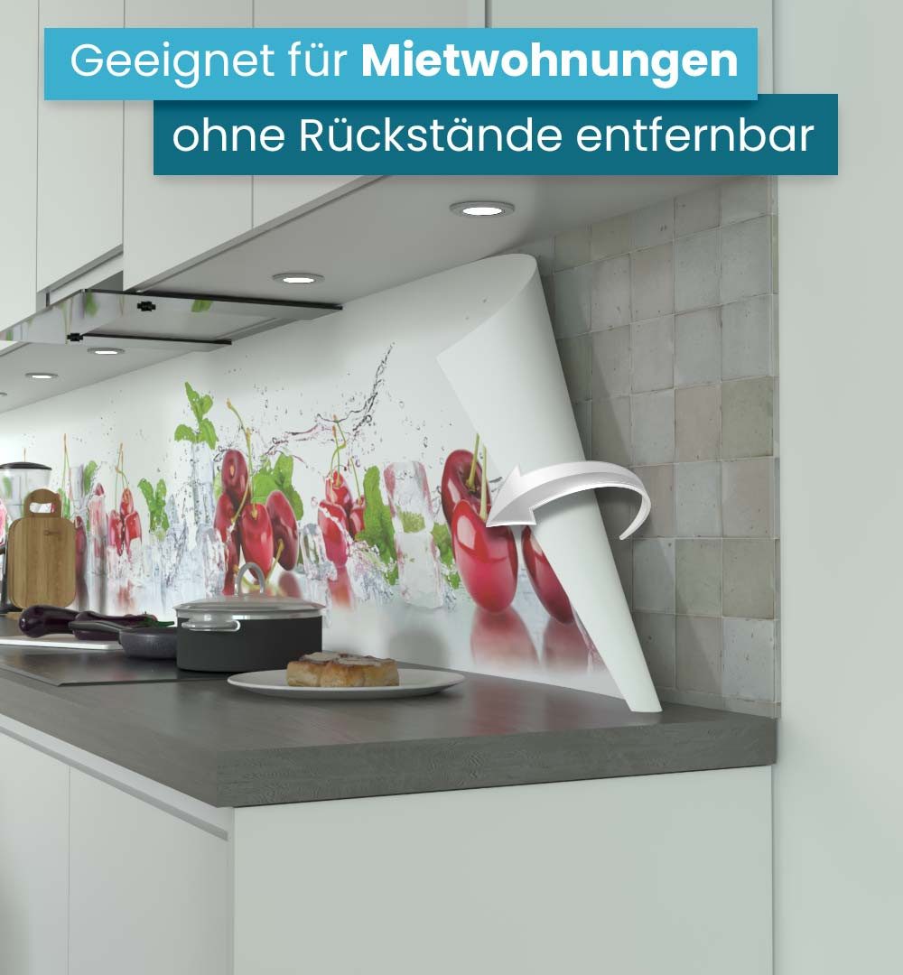 MyMaxxi Küchenrückwand Küchenrückwand selbstklebend Cherry Spritzschutz Folie, (Klebefolie passend geschnitten und gerollt B 60 cm x H 60 cm), Cherry B 60 cm x H 60 cm