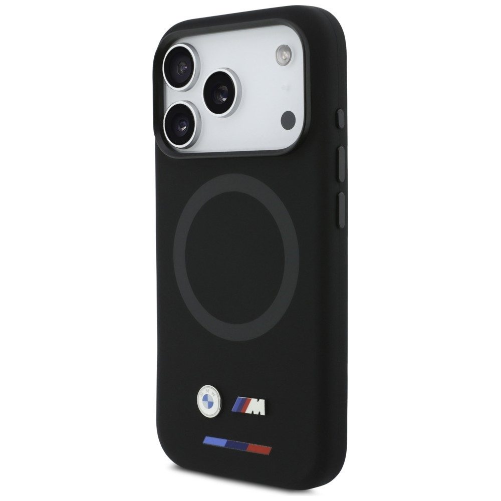 BMW Handyhülle Case iPhone 17 Pro MagSafe Silikon schwarz Logo Metall 6,3 Zoll, Kantenschutz