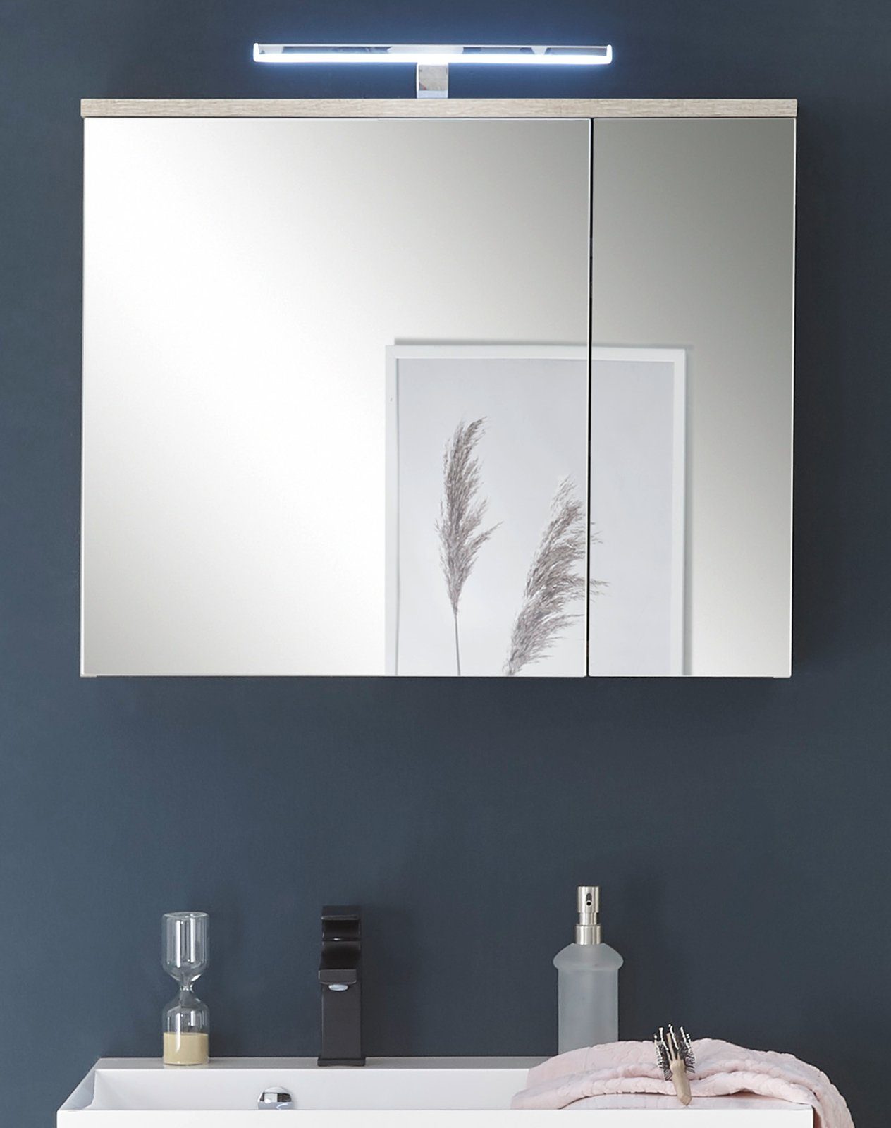 IMV Badezimmerspiegelschrank Venni (Badschrank Set Steckdose Breite Spiegellampe und Eiche mit LED 70 cm) in Dekor