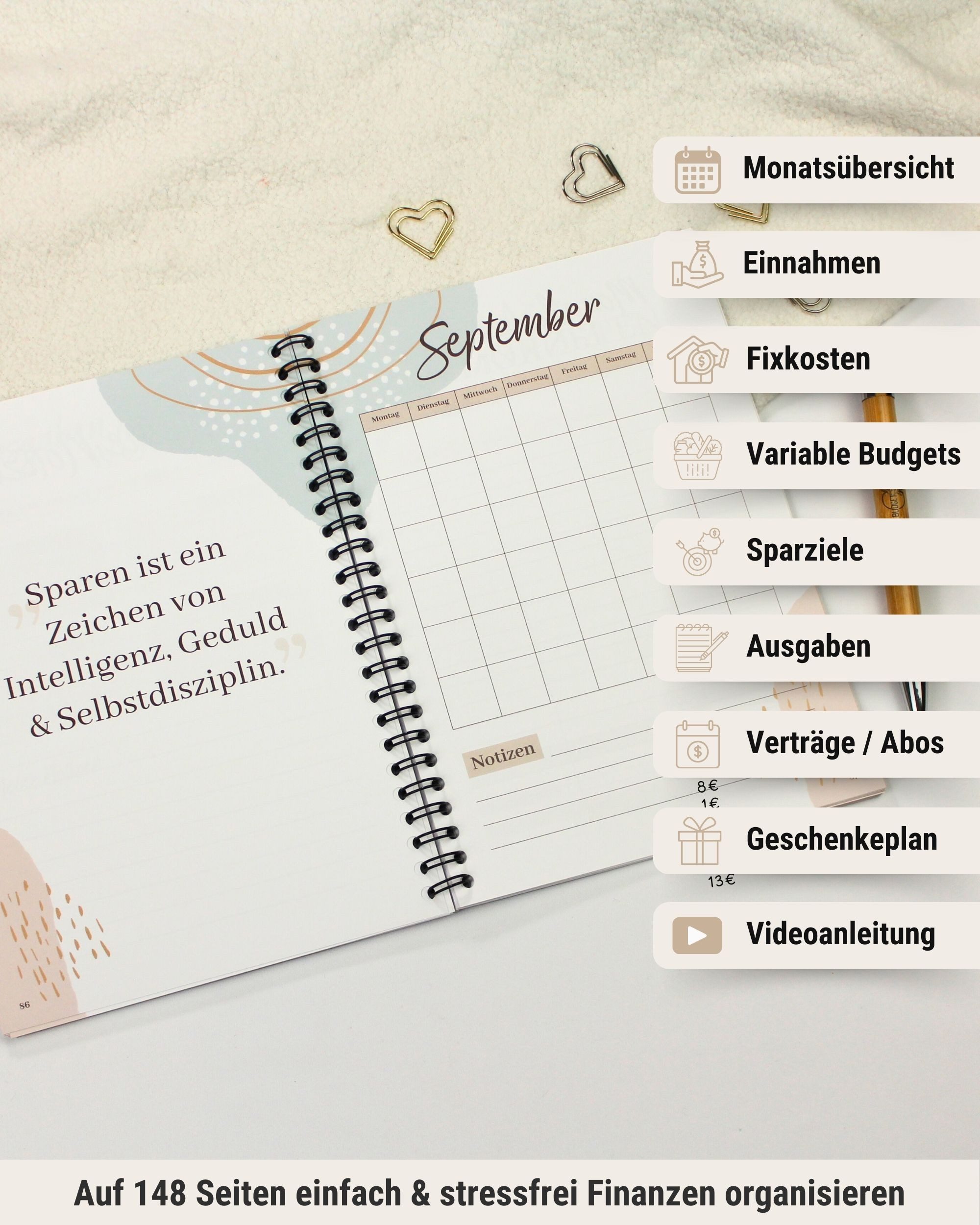 BeginnerBudget Jahresplaner Budget Planer Haushaltsbuch 144 Seiten Planer zum Geld Sparen Sparbuch, Finanzplaner zum Sparen, Geld Umgang lernen – Bild 4 von 5