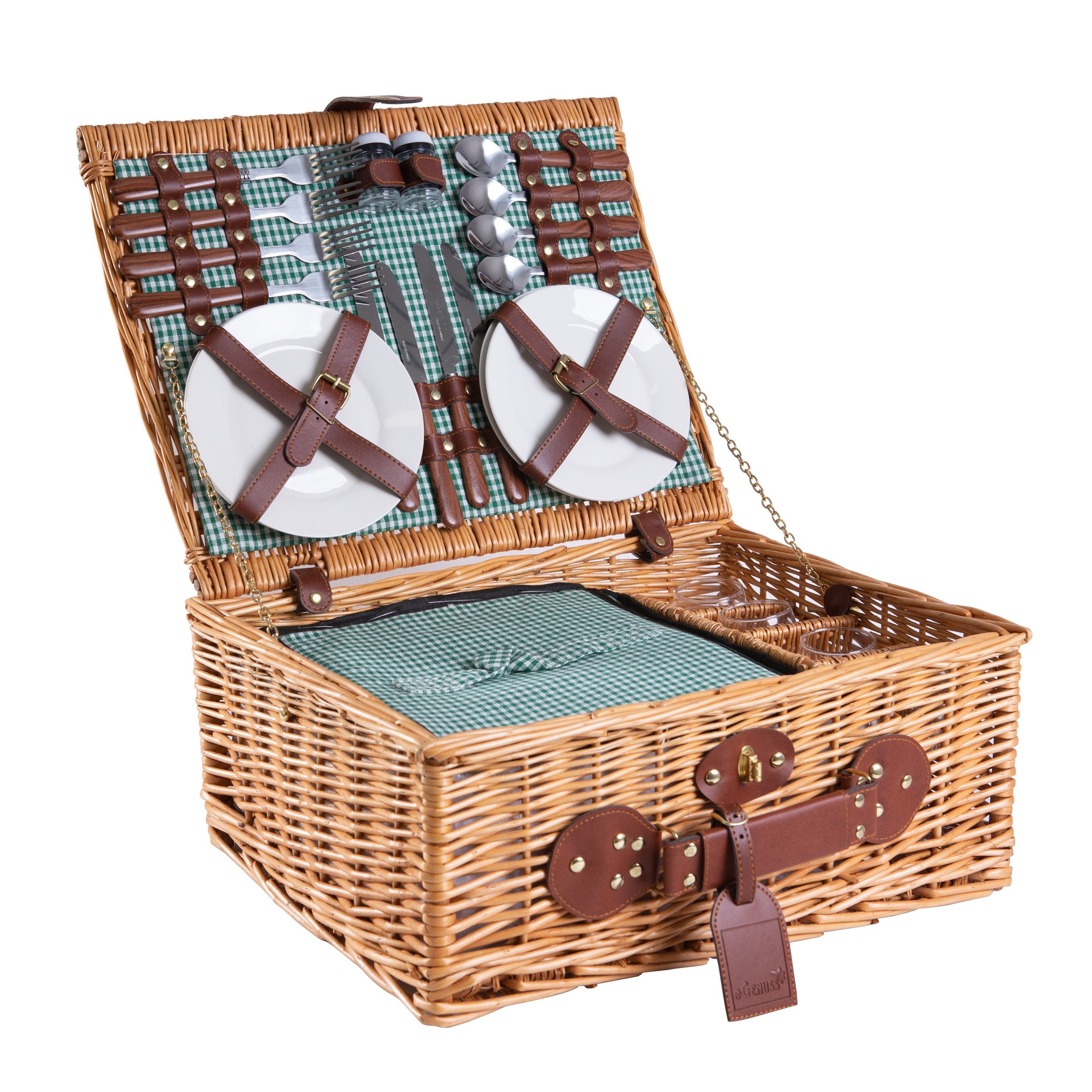 Picknickkorb eGenuss Handgefertigter Picknickkorb mit Zubehör