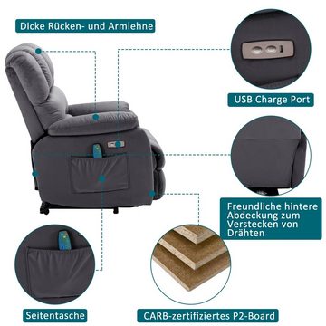 Merax TV-Sessel Elektrischer Sessel zum Aufstehen und Entspannen, USB-verstellbar, Massagesessel mit Wärmefunktion, Relaxsessel mit Liegefunktion