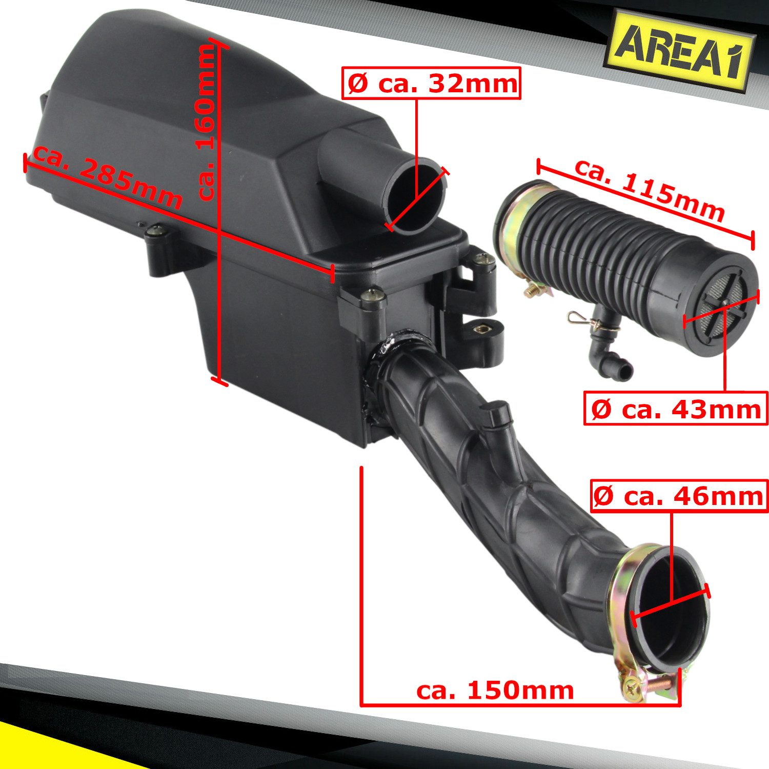 Area1 Luftfilter Ersatz Luftfilter + Luftfilterkasten GY6 50ccm China 4Takt 12 Zoll, Kompatibel mit ATU Explorer AGM Baotian Rex RS Nova Motors
