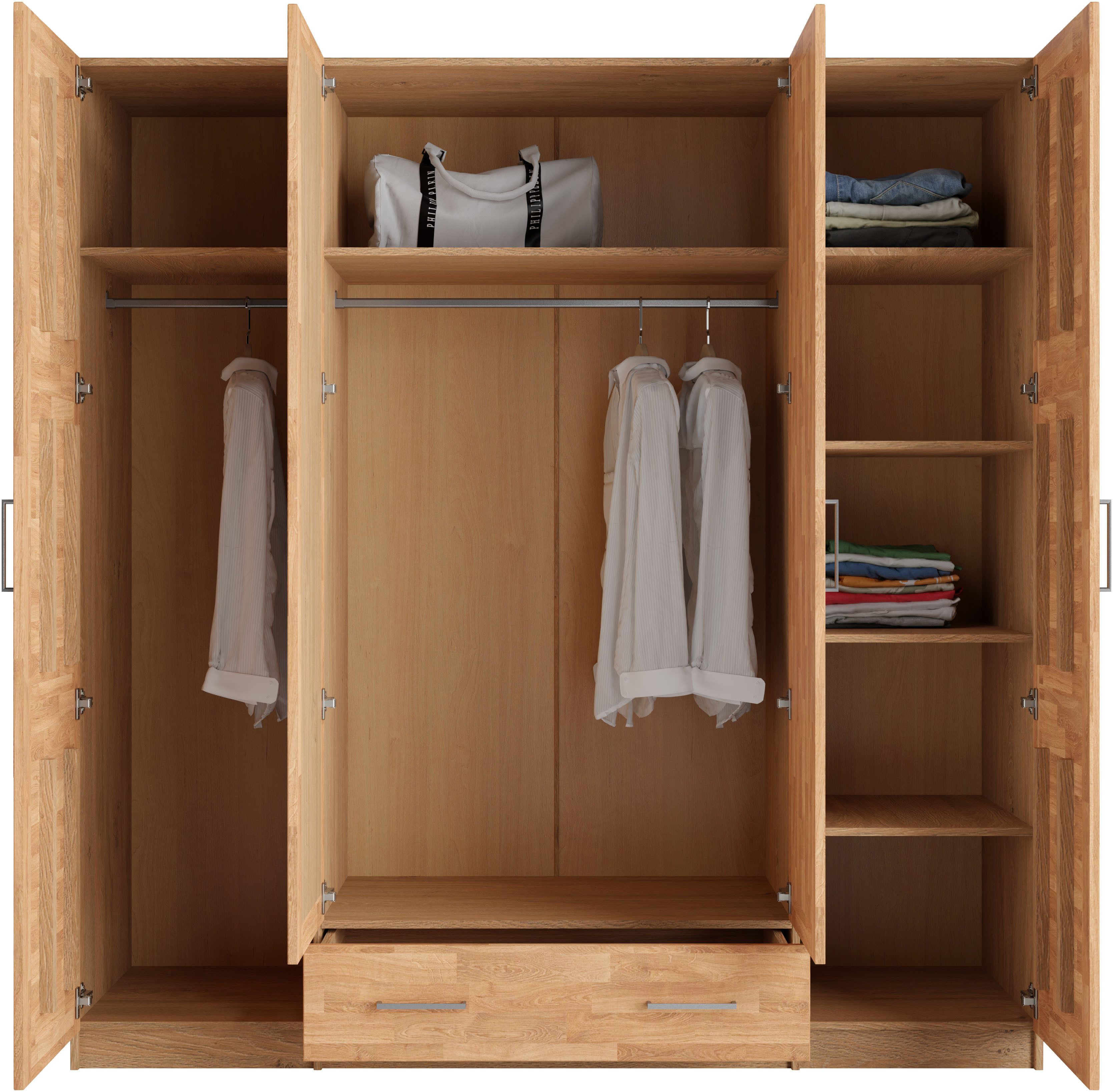 OTTO home Kleiderschrank Sabrina, natürlicher Landhausstil, mit Innenausstattung Spiegel und Schubladen, teilmassiv,Buche oder Eiche, FSC-zertifiziert