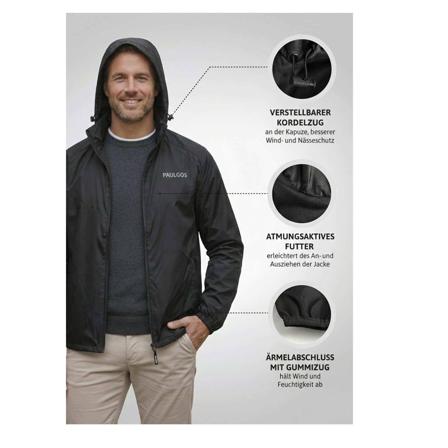 PAULGOS Regenjacke Herren Regenjacke Funktionsjacke – Bild 4 von 5