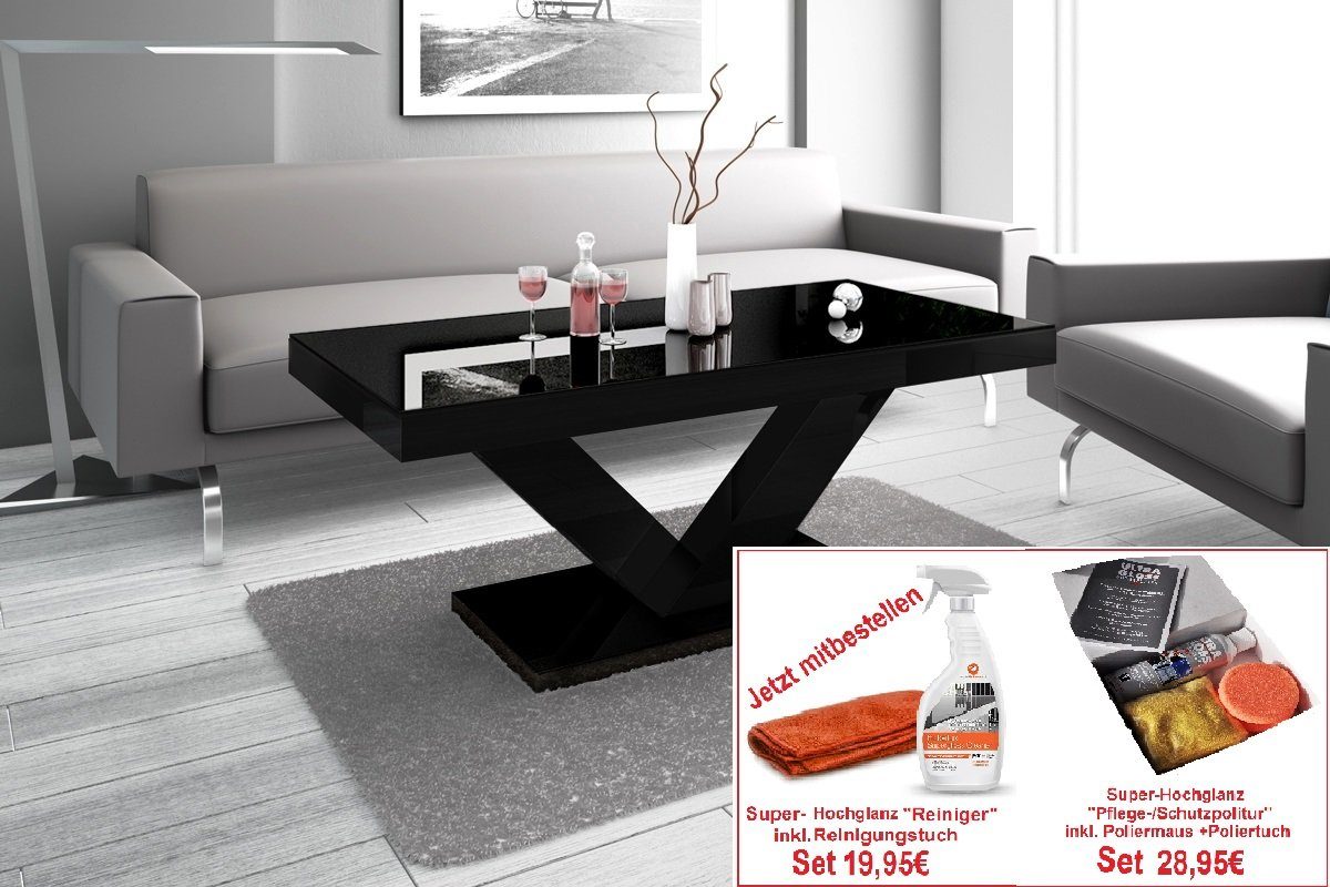 Couchtisch Hochglanz designimpex Wohnzimmertisch HV-888 Schwarz Design Tisch Highgloss