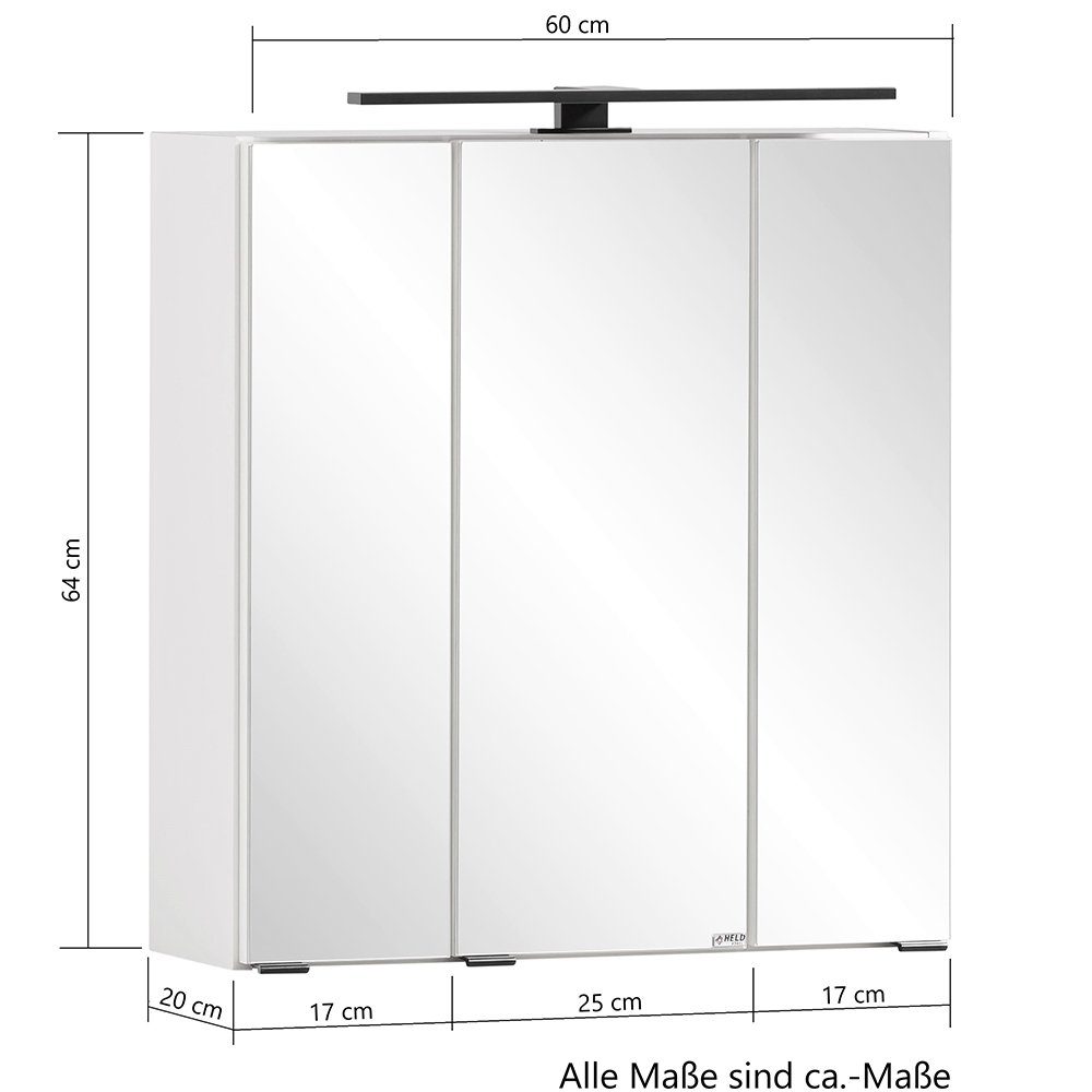 Lomadox Spiegelschrank MARLING-03 60 Wotan Eiche 60/64/20 ca. cm Nb., cm LED-Aufbauleuchte in B/H/T mit