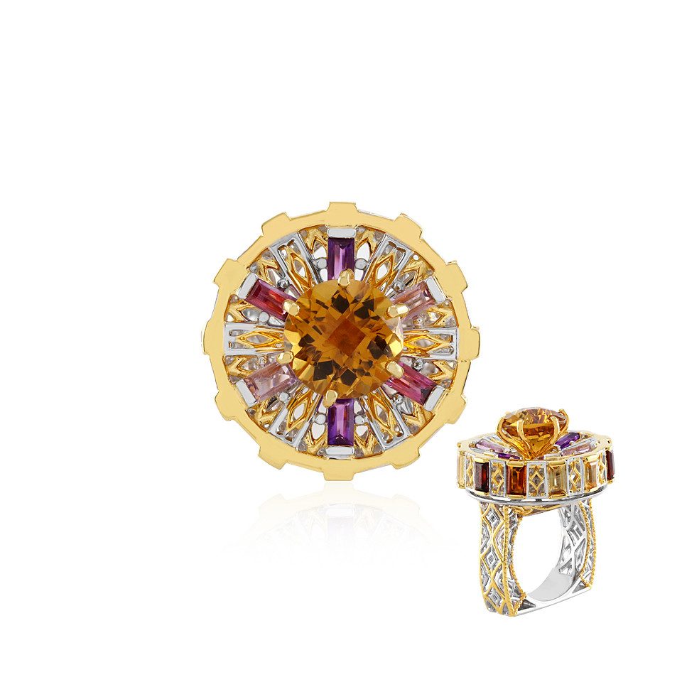 Silberring Brasilianischer Citrin & Amethyst Silber Ring, 8,08ct