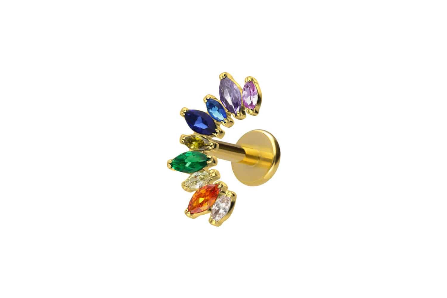 Piercing-Set Titan Labret mit Innengewinde BUNTER KRISTALLBOGEN