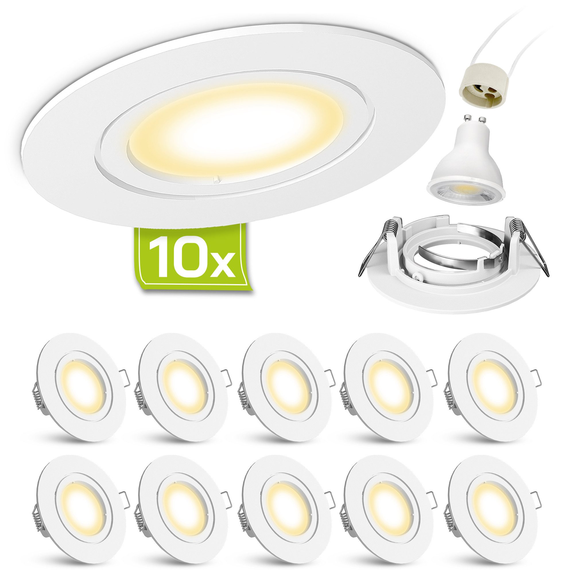 linovum LED Einbaustrahler 10x LED Einbaustrahler warmweiss GU10 2W Deckenstrahler Deckenlampe, Warmweiß