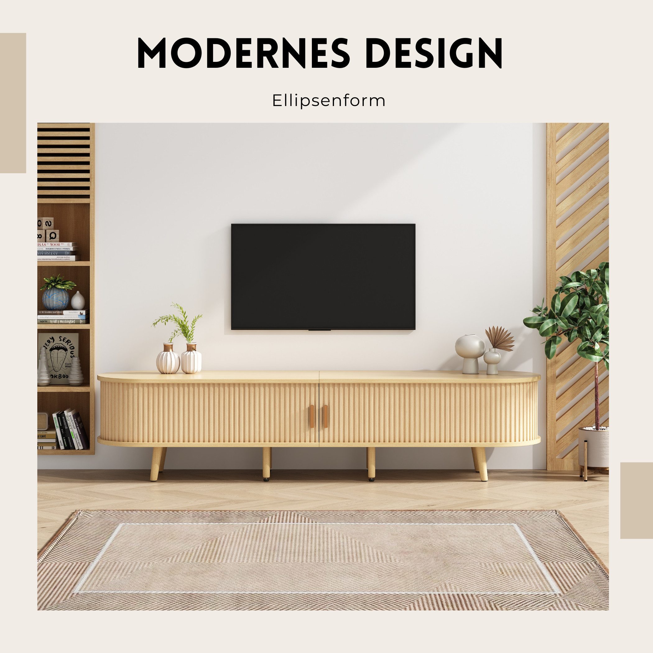 SeedWave Lowboard Gestreifter TV Schrank TV-Lowboard mit 2 Schiebetüren und günstig online kaufen