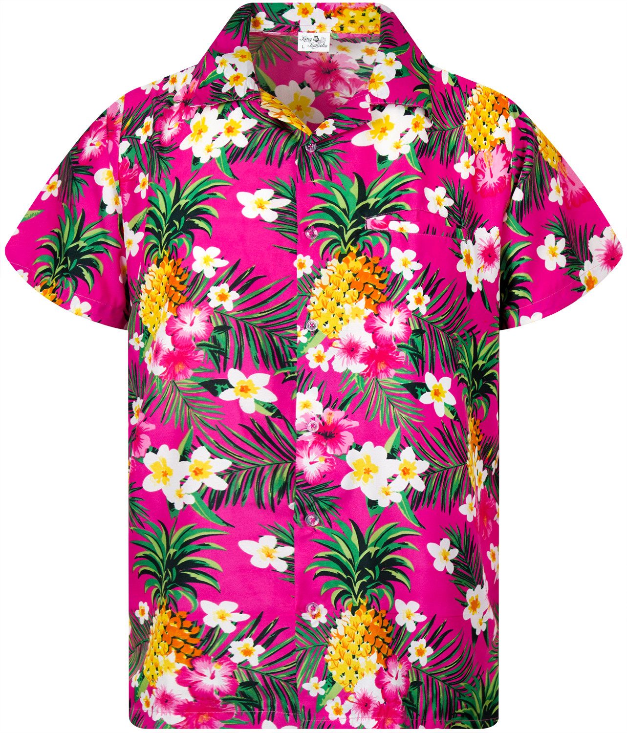 King Kameha Hawaiihemd Pineapple Flowers Funky Hawaii-Hemd Kurzarm Front-Tasche Unisex
