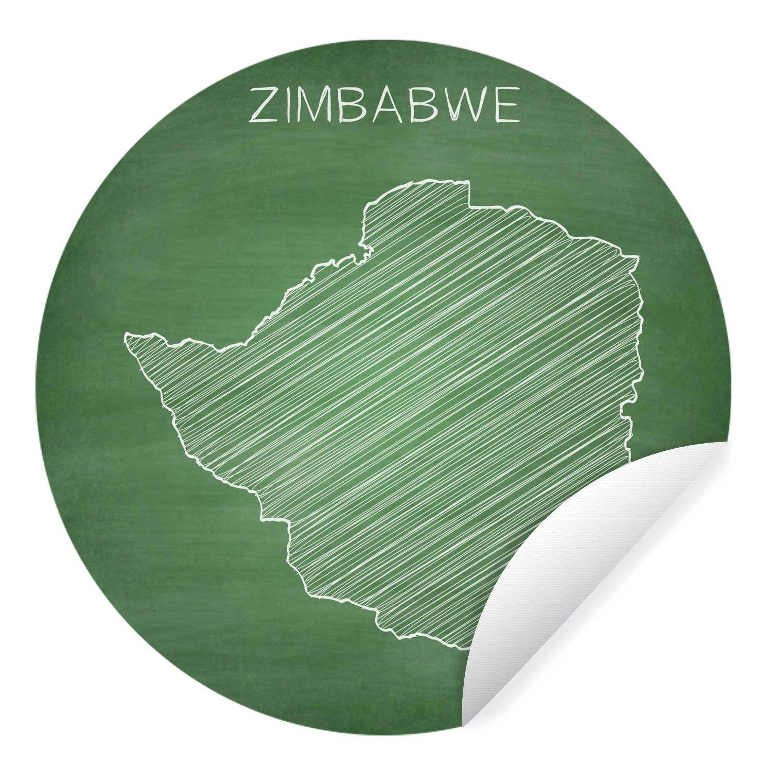 MuchoWow Wandsticker Eine Illustration von Simbabwe auf einer grünen Kreidetafel (1 St), Tapetenkreis für Kinderzimmer, Tapetenaufkleber, Rund, Wohnzimmer