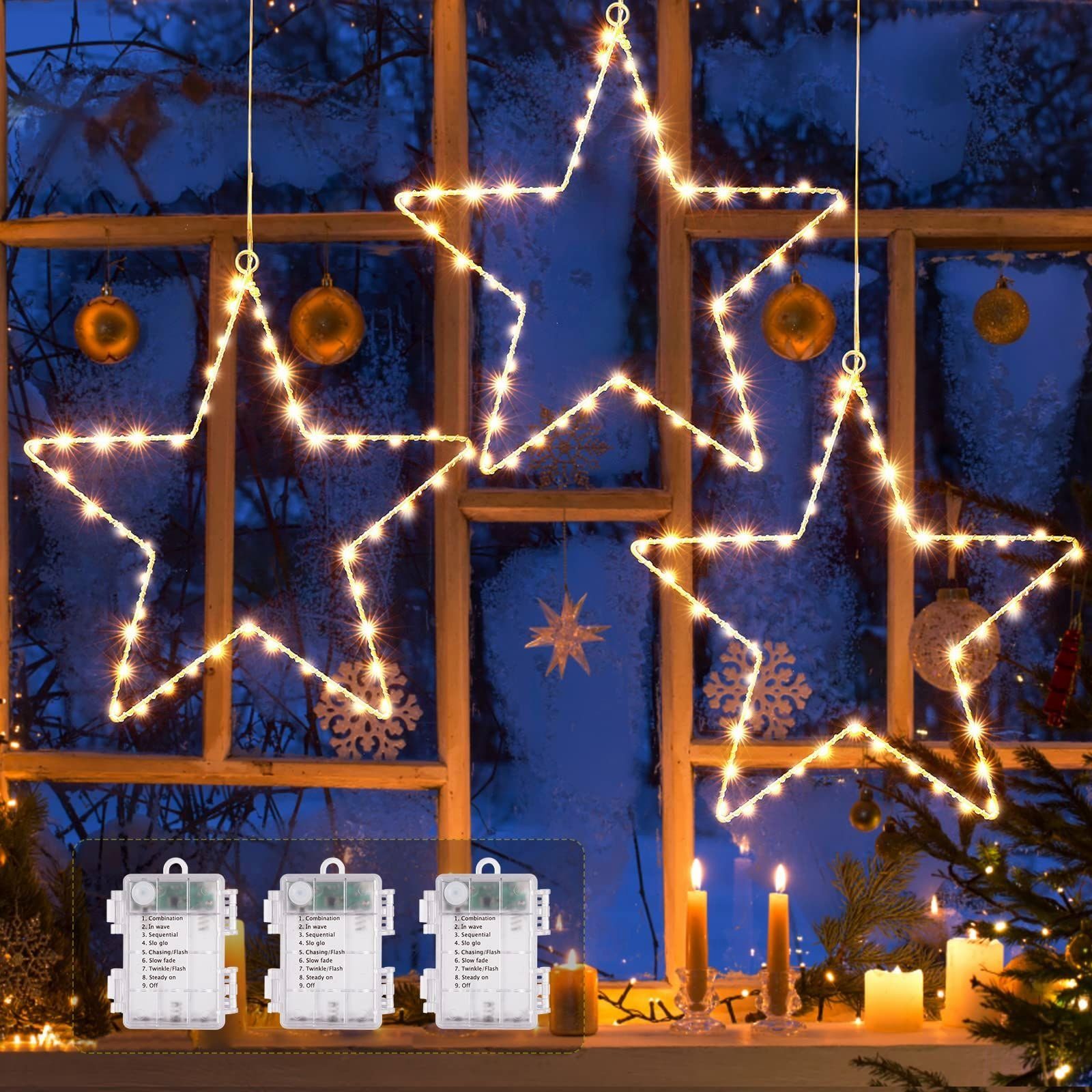 Elegear Lichtervorhang »3 Stück LED Weihnachtsstern Beleuchtung Sterne«,  Weihnachtsdeko Fenster mit 135 LEDs 8 Modi Batteriebetrieben online kaufen  | OTTO