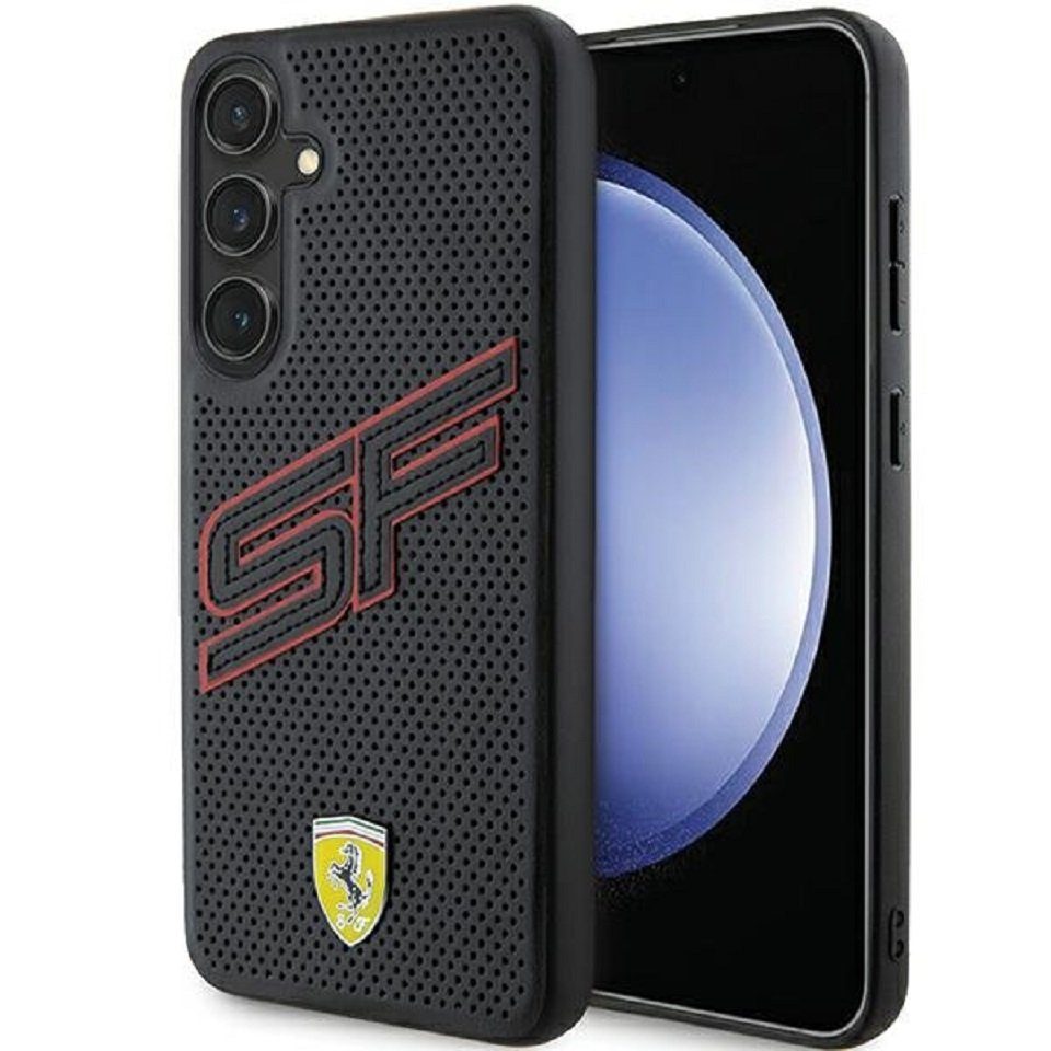 Ferrari Handyhülle Case Galaxy S24 Kunstleder schwarz Logo Metall 6,2 Zoll, Kantenschutz