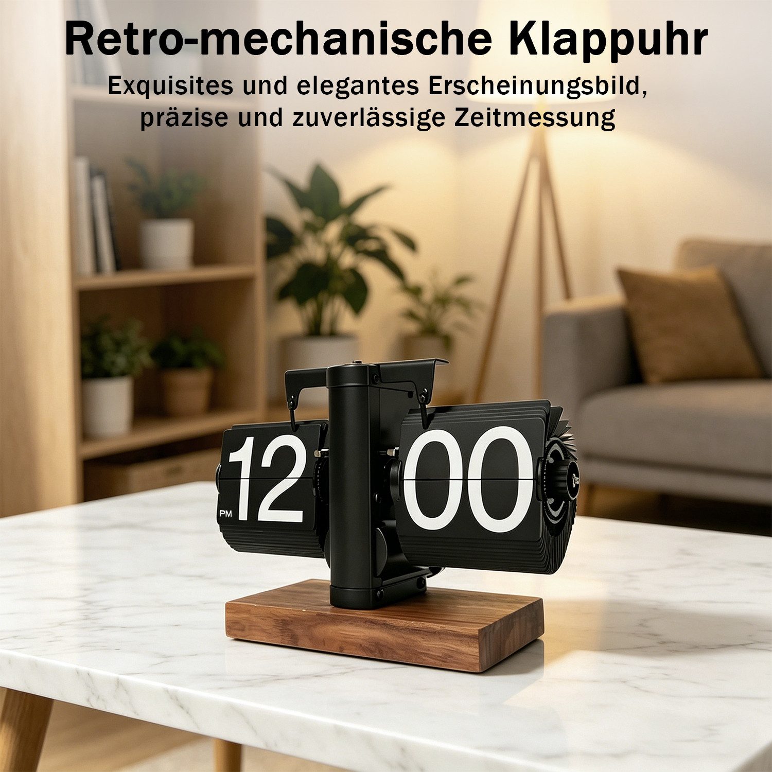 AKKEE Tischuhr Pendeltischuhr Retro Digital Flip Down Uhr Mit stabilem Standfuß automatisches Drehen, mechanische Schreibtischuhr – Bild 2 von 5