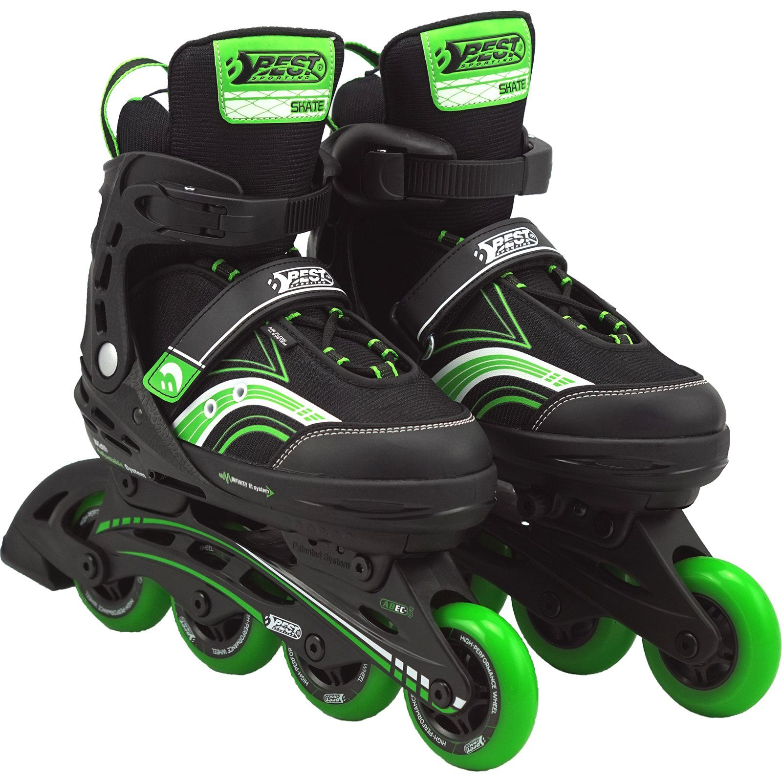 Best Sporting Schlittschuhe Inline Skates Größe verstellbar, ABEC 5 Carbon grün