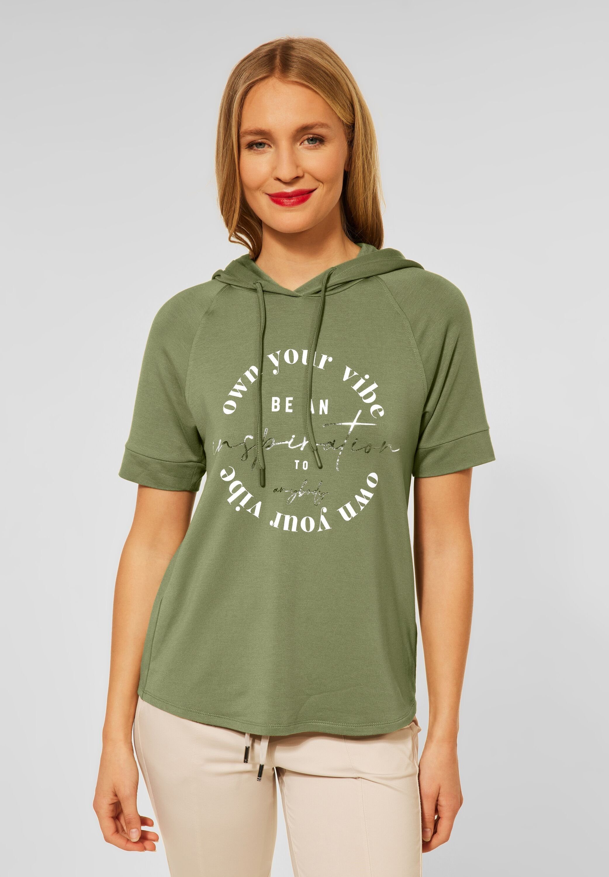 T-Shirt Street One Kapuzenshirt mit Partprint in Fern Gree
