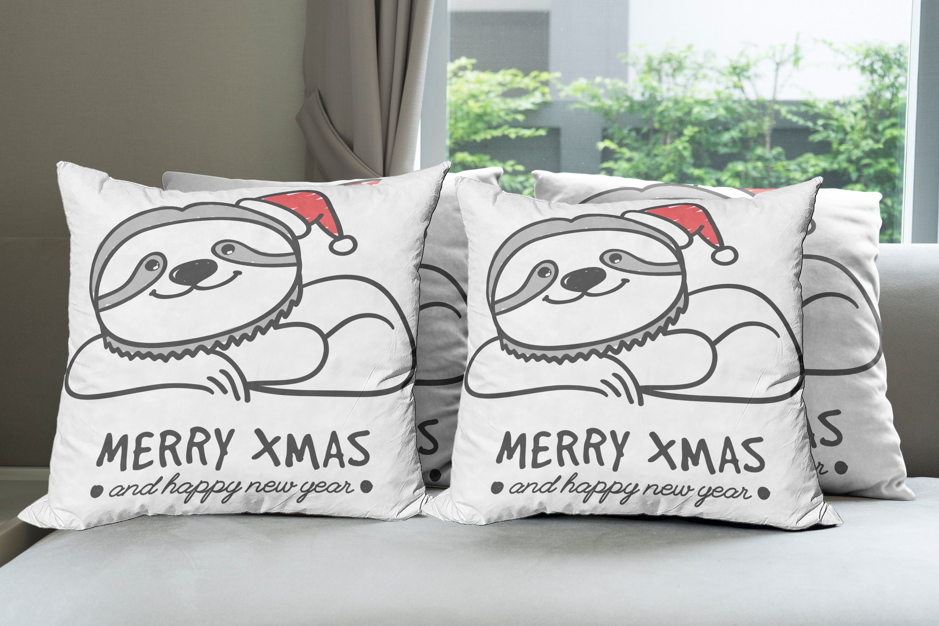 Stück), Weihnachten Abakuhaus Doppelseitiger Kissenbezüge Modern Faultier Digitaldruck, (4 Accent Hat Sloth