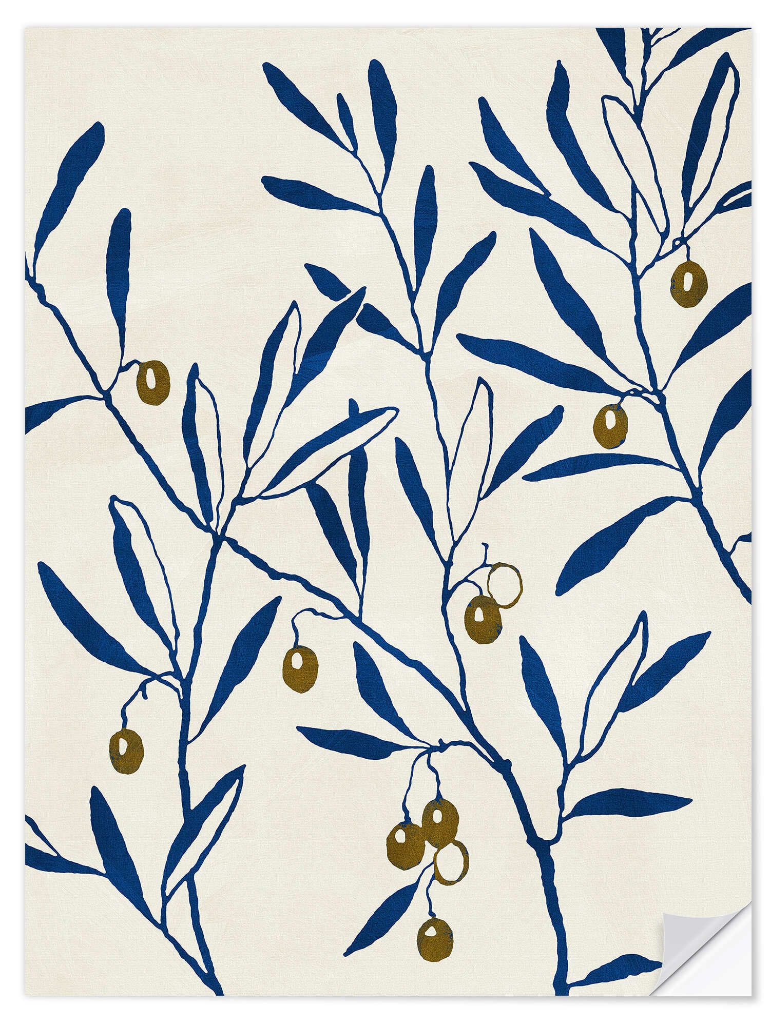 Posterlounge Wandfolie Adriano Oliveira, Olivenzweig - Blau, Mediterran Grafikdesign