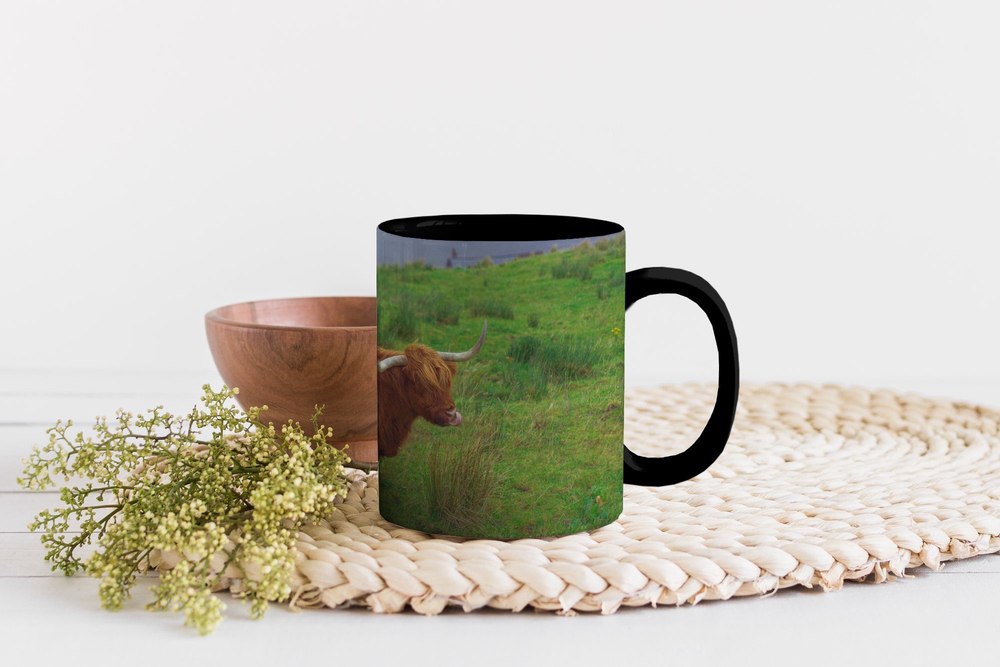 MuchoWow Tasse Gras - Tiere, Teetasse, Kaffeetassen, Schottische Highlander Zaubertasse, Farbwechsel, Wasser Keramik, - - Geschenk