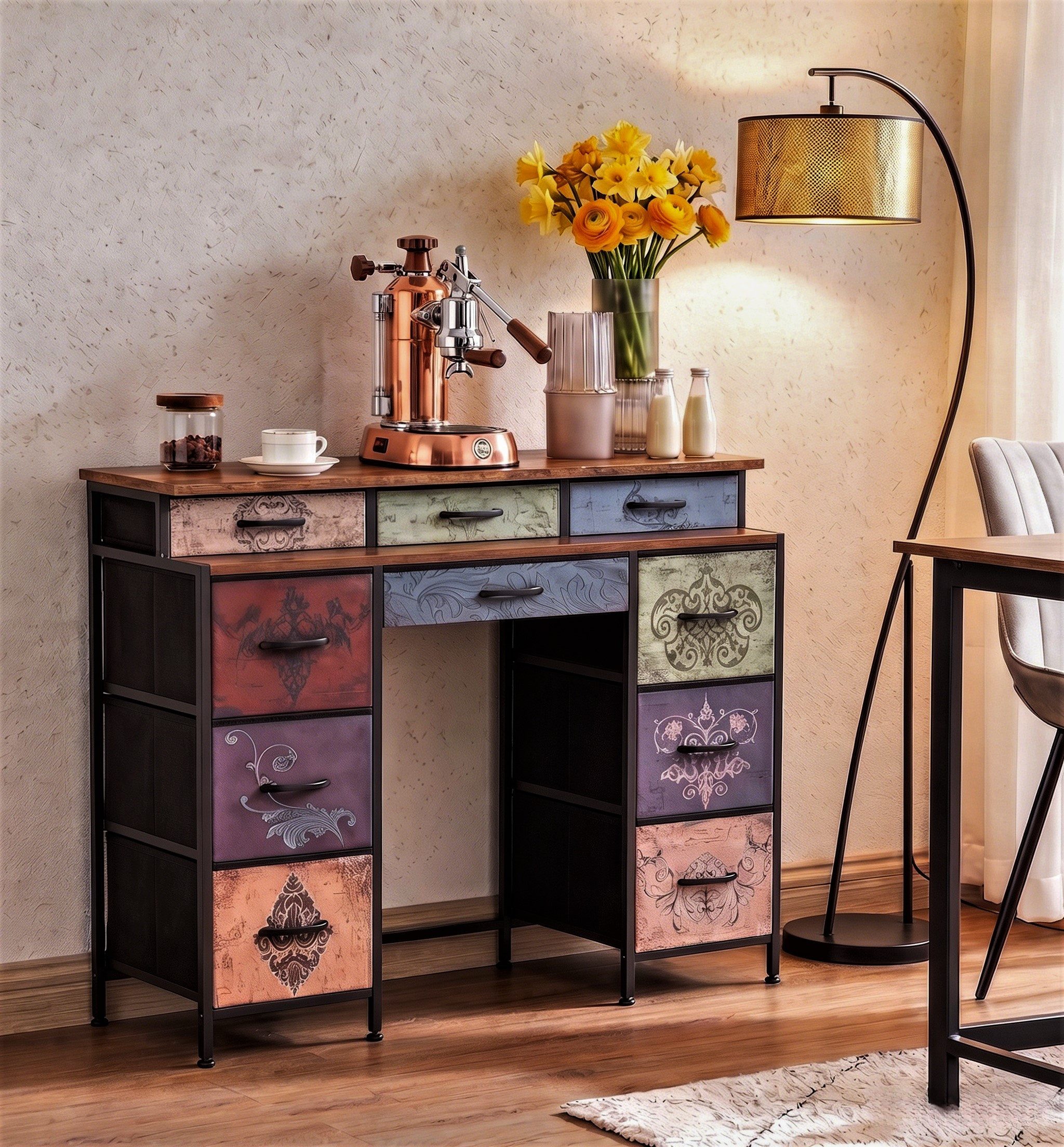 Furnishings Home Sideboard Kommode Küchenschrank Aufbewahrungsschrank (1 St), Mit Anti-Dump-Vorrichtung, 9 Schubladen mit Griffen