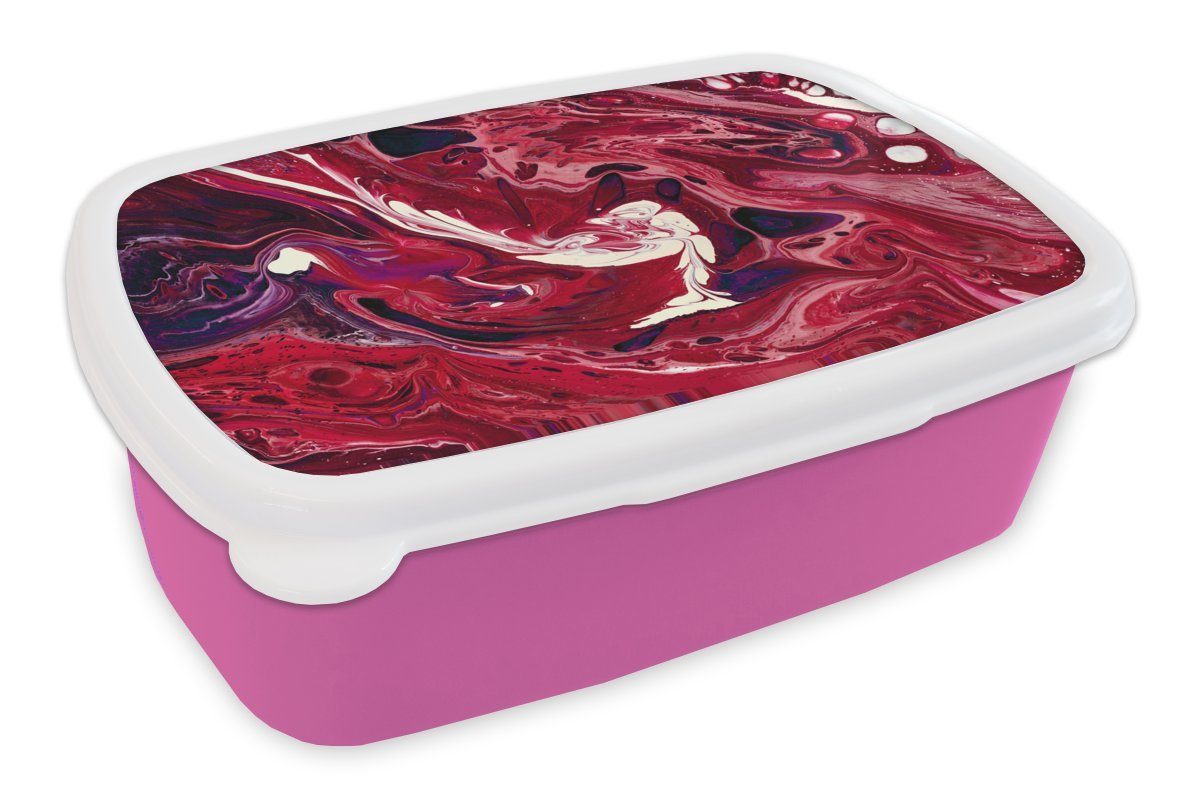 MuchoWow Lunchbox Aquarell - Farbe - Rosa - Magenta, Kunststoff, (2-tlg), Brotbox für Erwachsene, Brotdose Kinder, Snackbox, Mädchen, Kunststoff