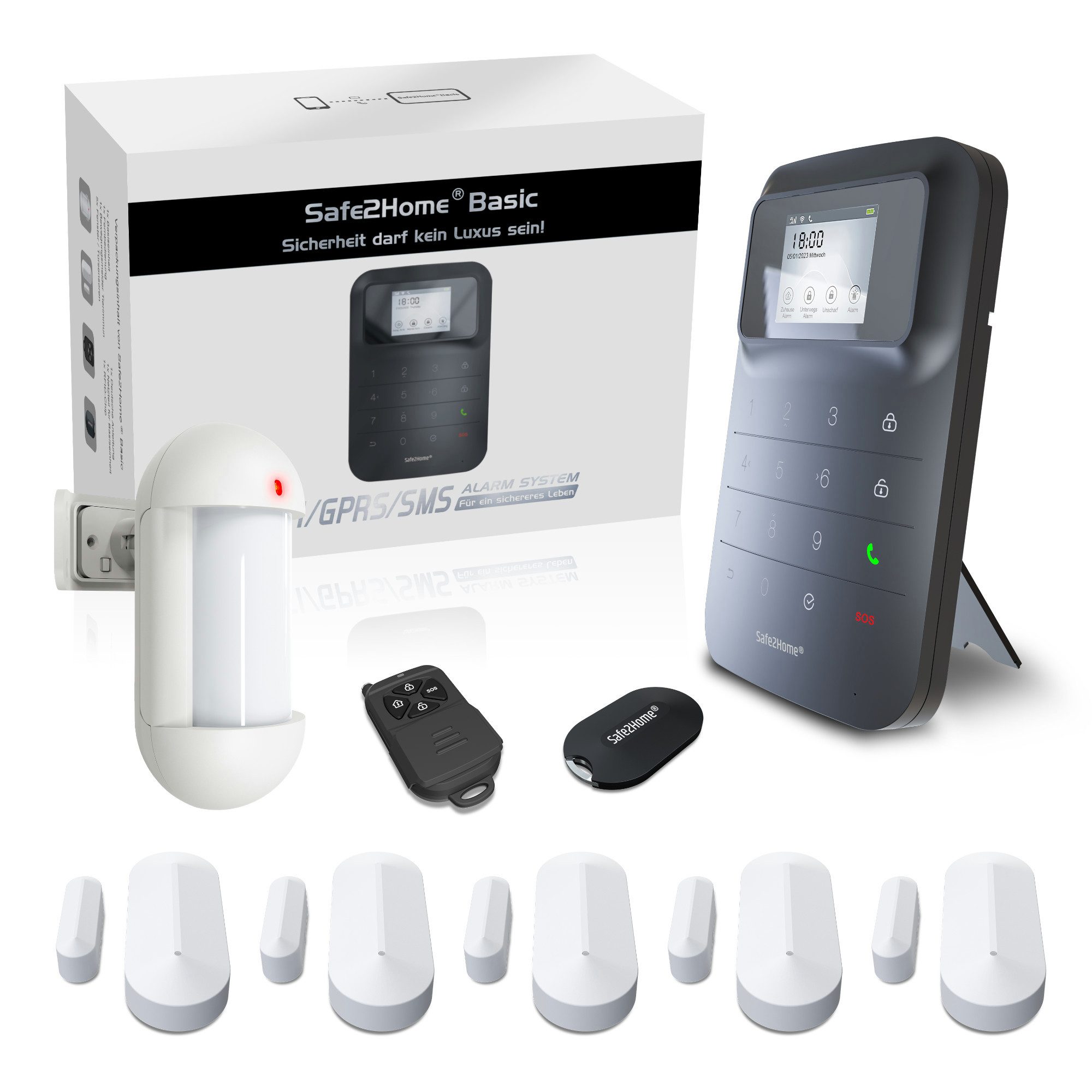 Safe2Home Basic Schwarz Wlan & SMS Funk Alarmanlage Komplettset Haus Alarmanlage Alarmanlage (Sabotageschutz, Wifi und SMS, Selbstmontage, App, 2,4 & 5 GHz)