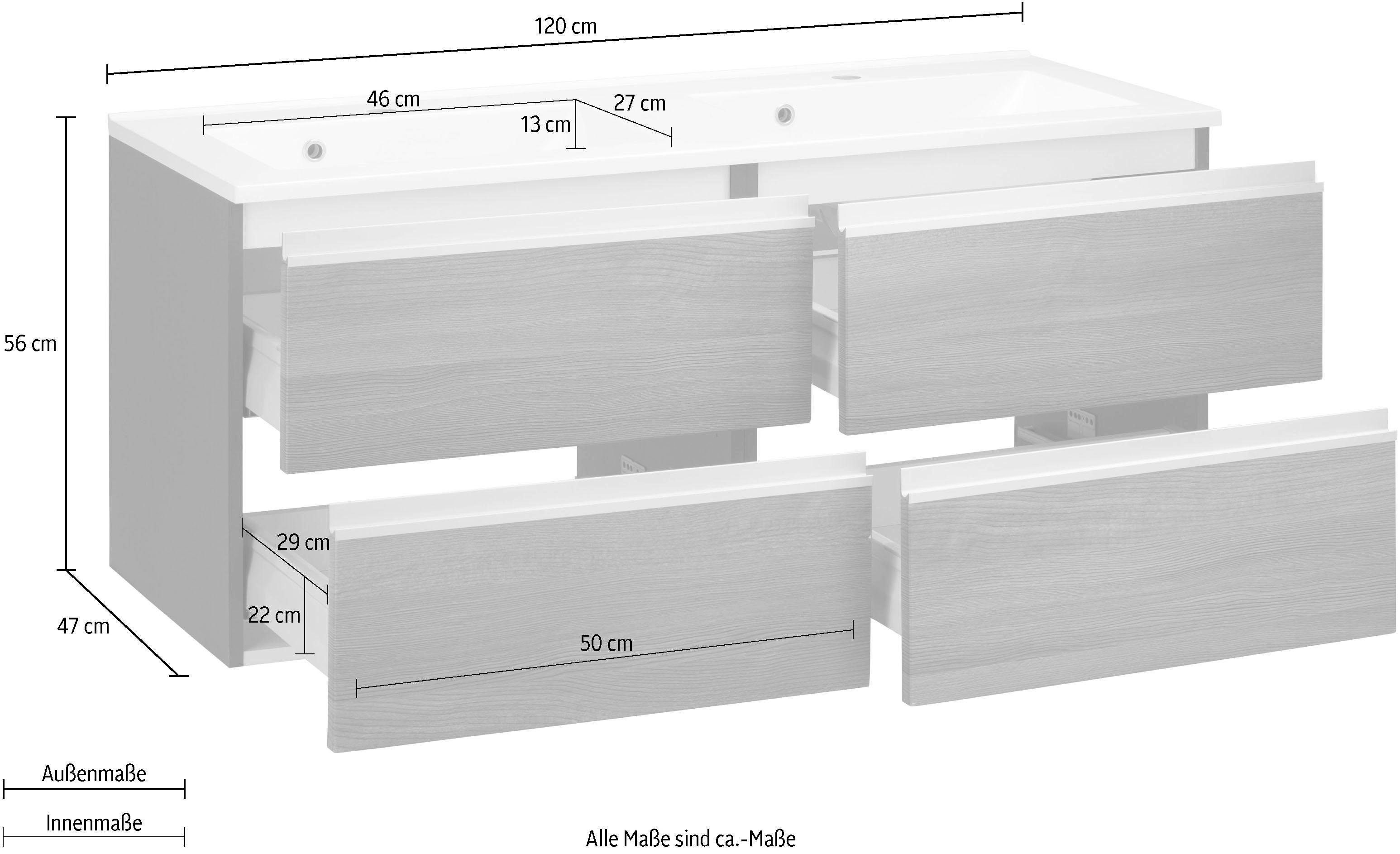 MÖBEL Waschbecken, cm 120 Waschtisch Ohio Waschbeckenunterschrank Breite HELD inkl. Badmöbel,