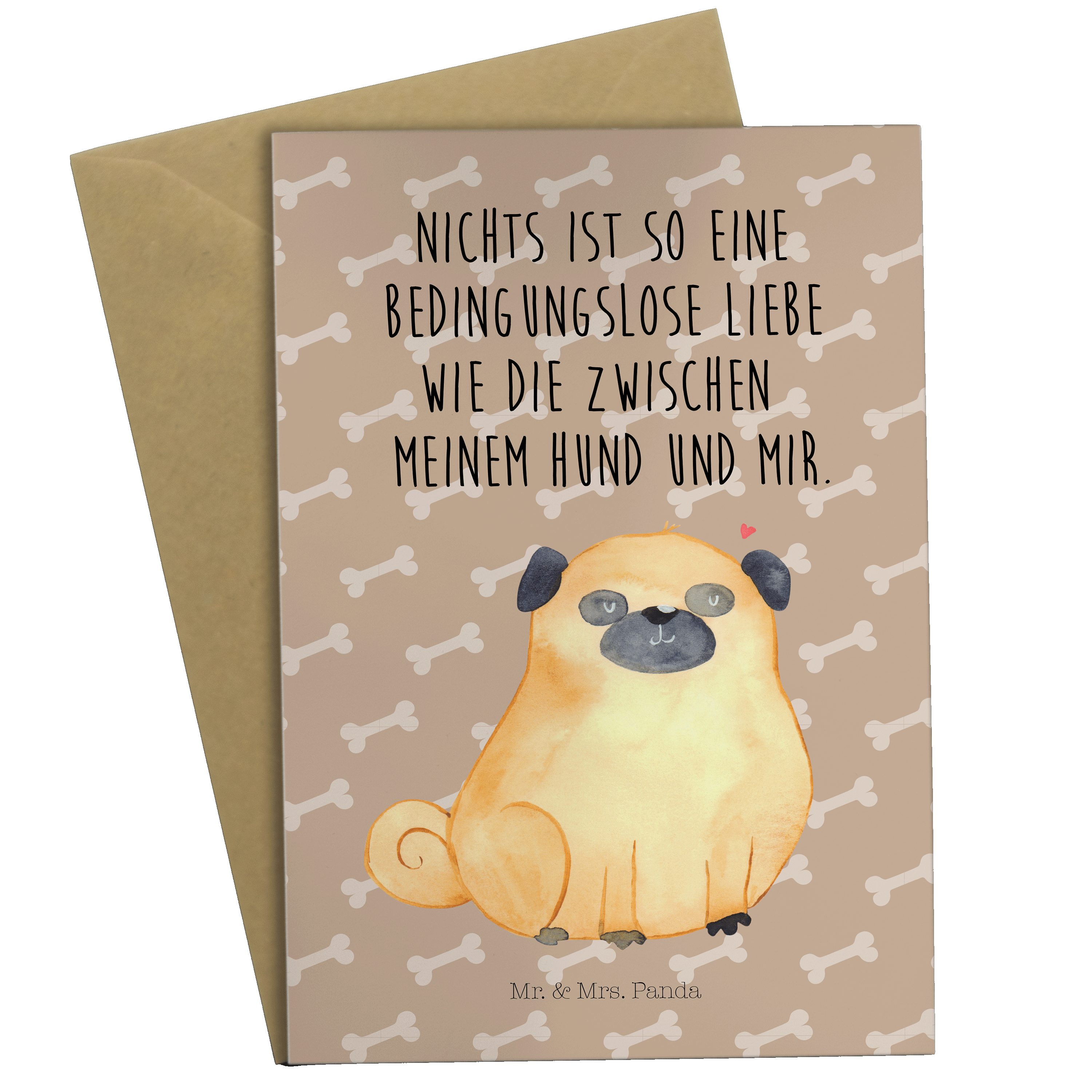 Mr. & Mrs. Panda Grußkarte »Mops - Hundeglück - Hochzeitskarte, Einladungskarte, Haustier, Liebe 