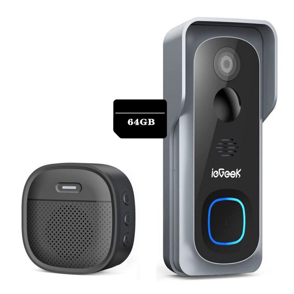 ieGeek Smart Home Türklingel Smart Home Türklingel Funkklingel Kabellose 2K Video Lock Intercom (Außenbereich, Aussen, außen, PIR-Bewegungserkennung, 2,4 GHz WLAN (kein 5GHz WLAN), Nachtsicht, 1-tlg., 166° Blickwinkel,2 Wege Audio,Kompatibel mit Alexa, Unterstützt TF & Cloud-Speicher,2K FHD Videoqualität, 64GB TF Karte)
