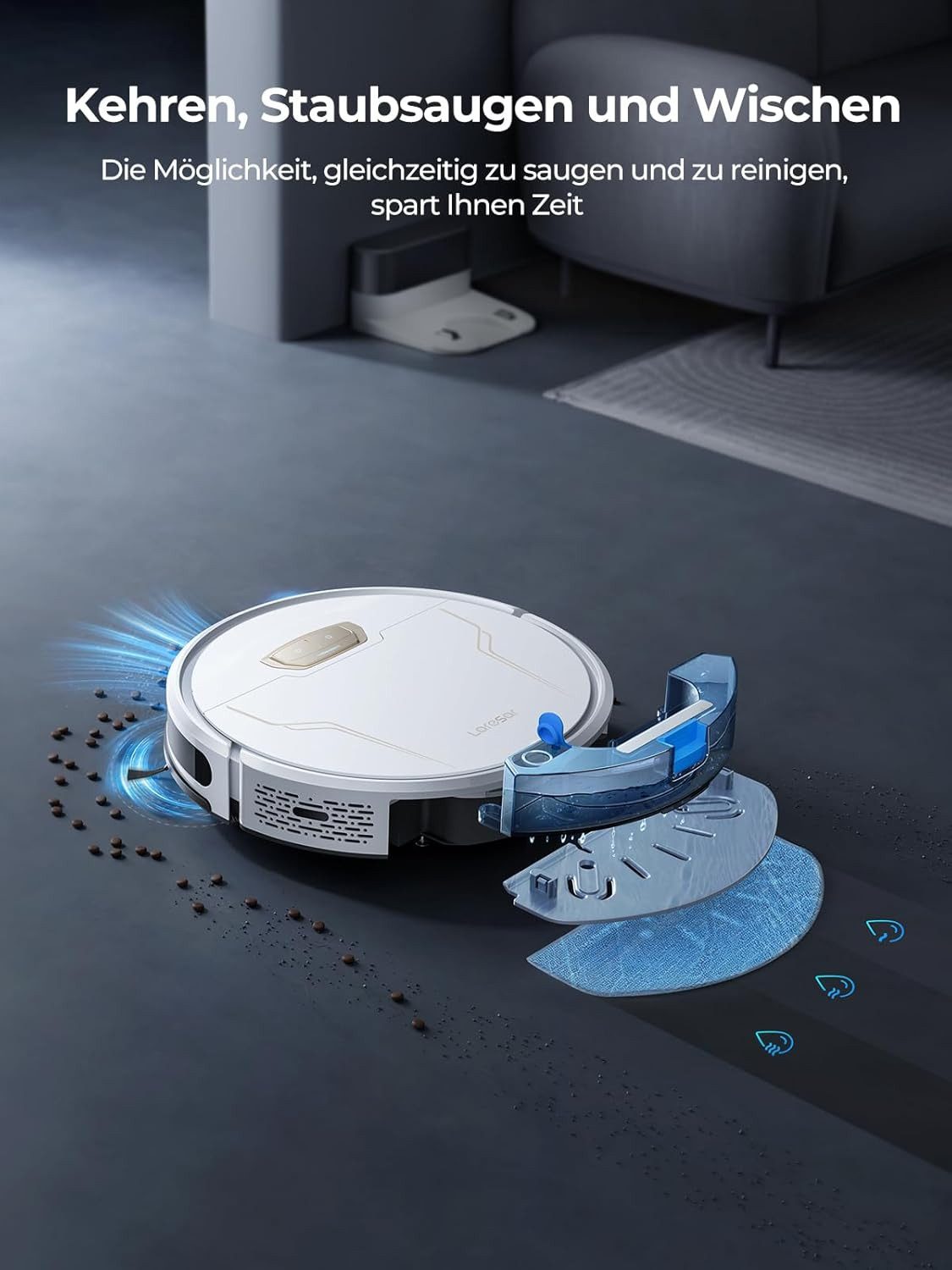 Laresar Wischroboter Evol 3s, beutellos, 4000Pa, 150 Min Laufzeit & 3in1 Reinigung mit App-Steuerung
