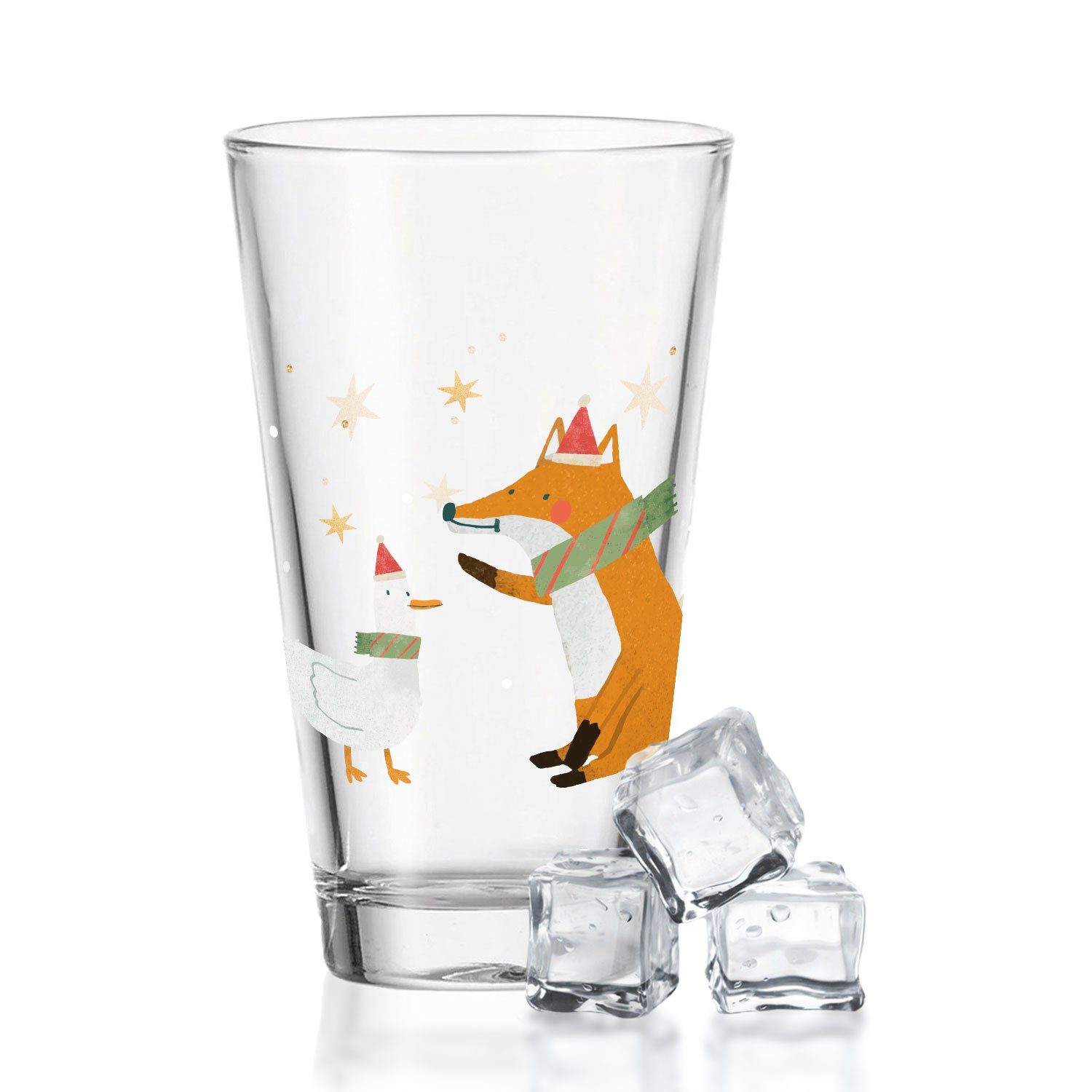 GRAVURZEILE Glas mit UV Druck Weihnachtsmotiv, - Winterfuchs und Gans - Weihnachtsdeko, Zur Weihnachtszeit zum Wichteln und als Geschenk für Kinder