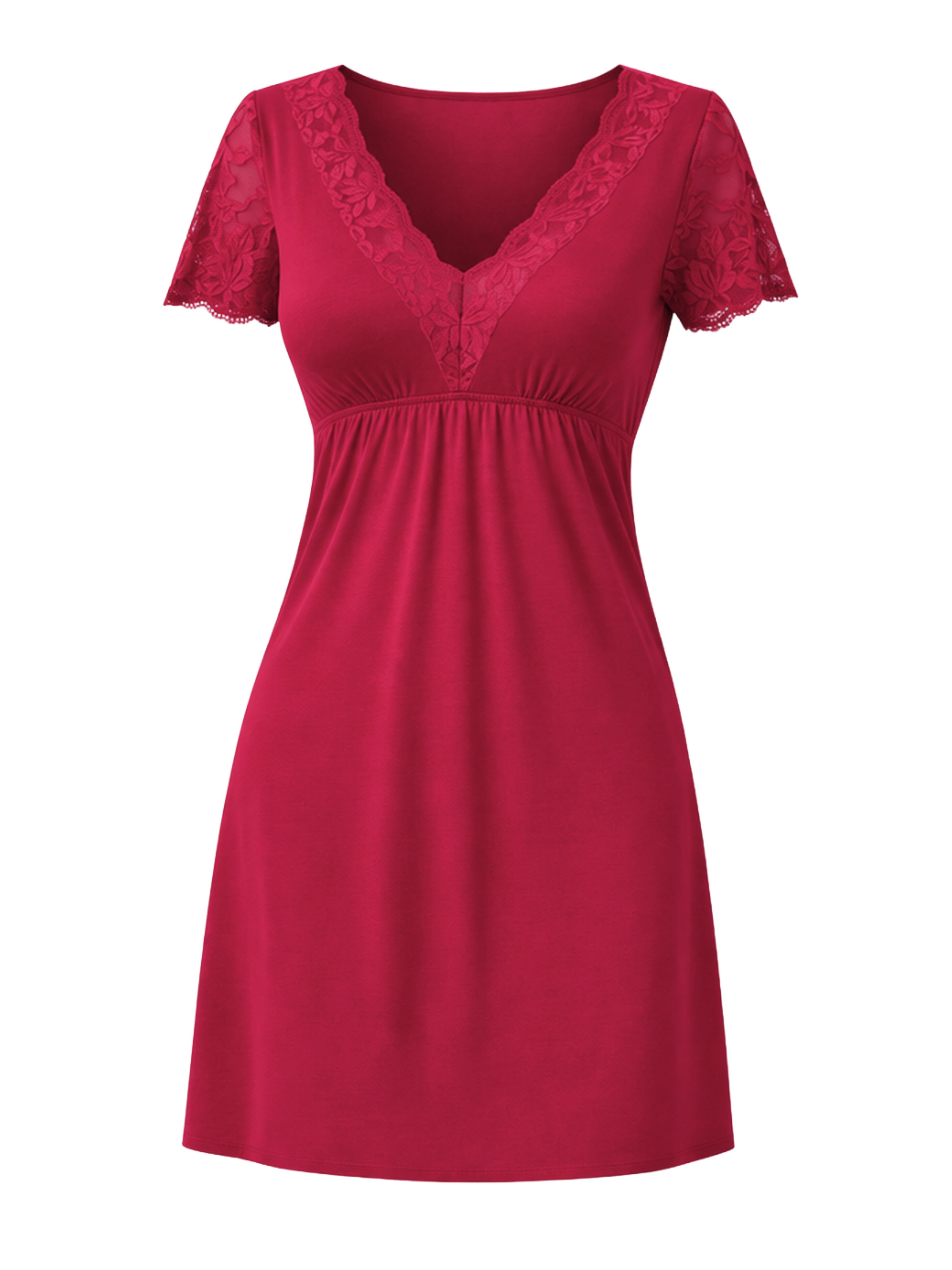 Donna Nachthemd Damen-Negligé Damen Sleepshirt mit Spitzen-Kurzarm