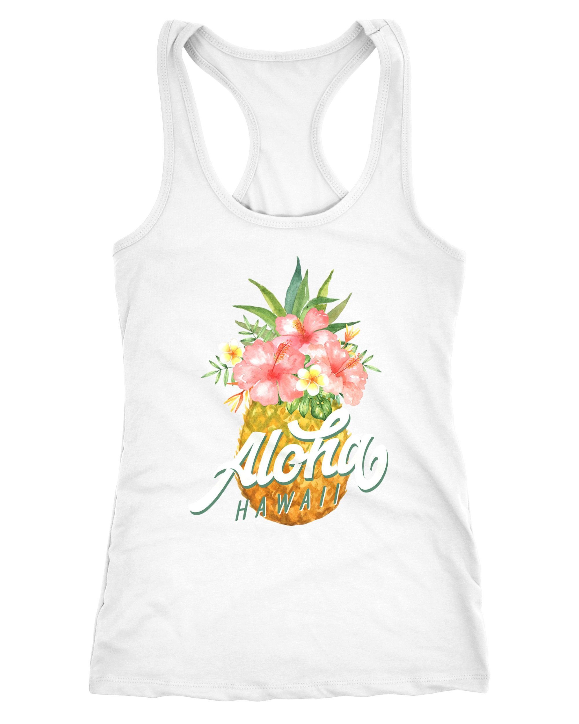 Tanktop Damen Tank-Top Ananas Aloha Hawaii Blumen Pineapple Tropical Summer