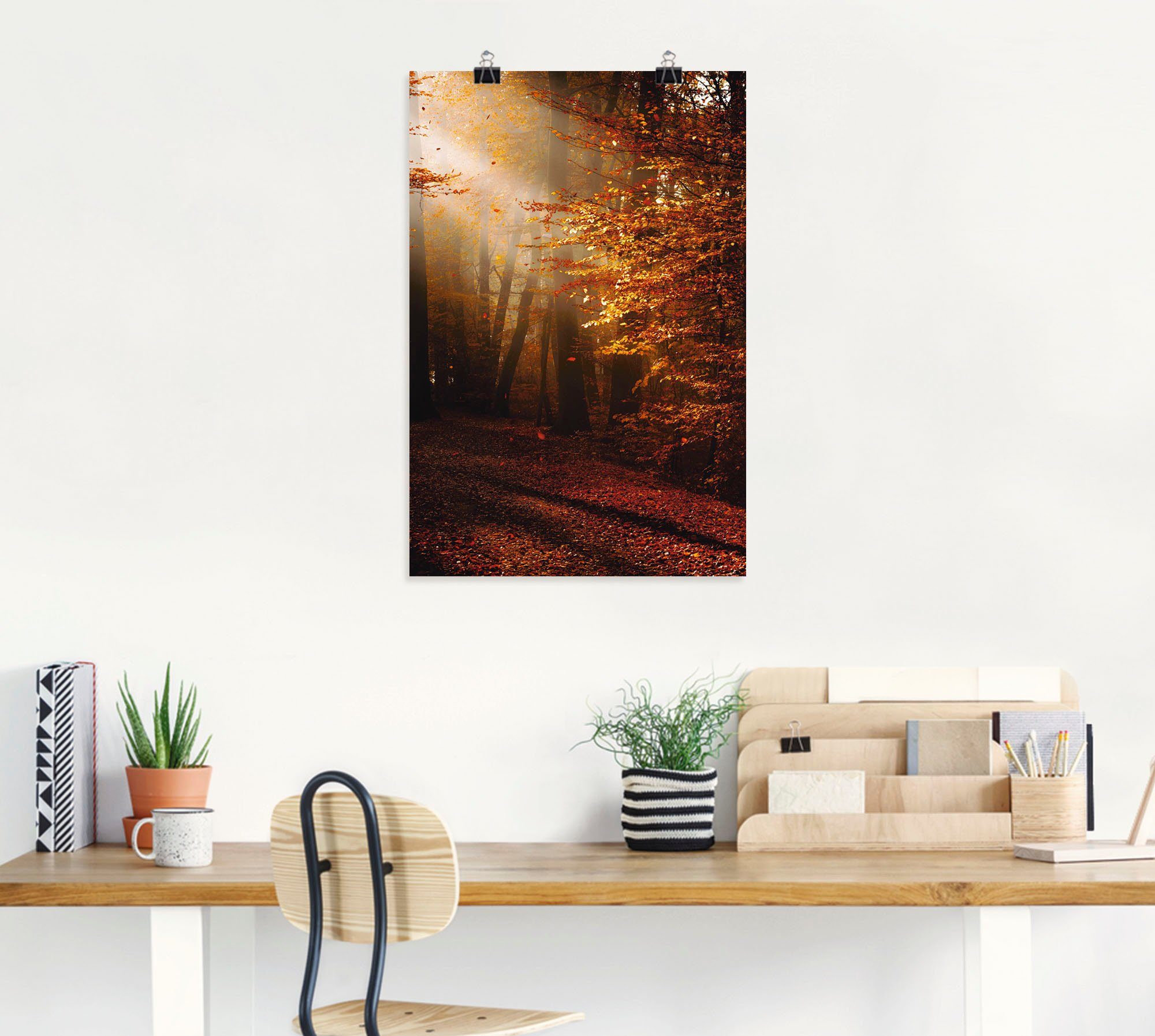 Artland Wandbild Sonnenaufgang im Herbst, Wald (1 St), als Leinwandbild, Poster in verschied. Größen