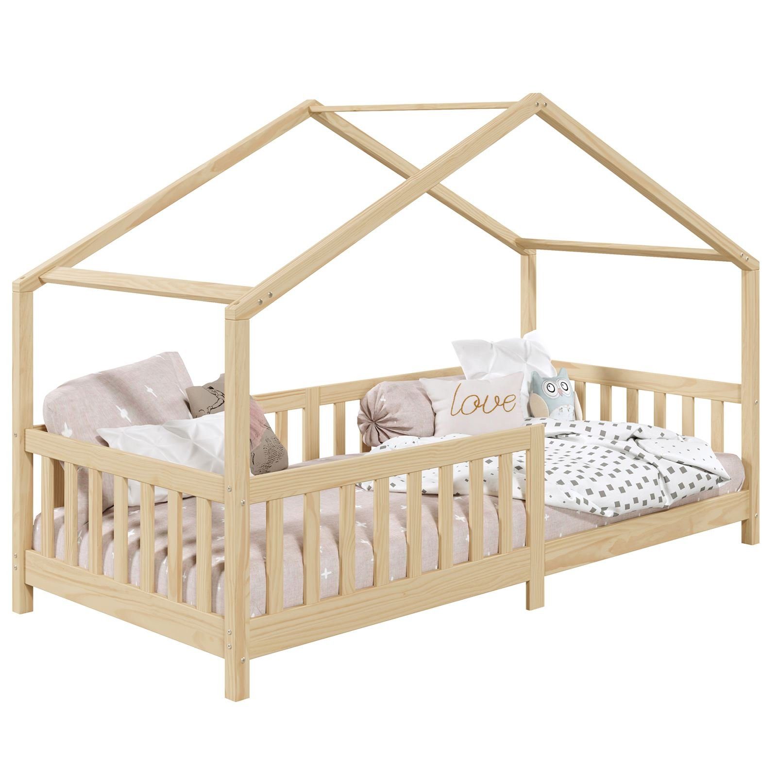 IDIMEX Kinderbett LISAN, Hausbett Tipibett Kinderbett Montessori Bett massiver Kiefer 90 x 200