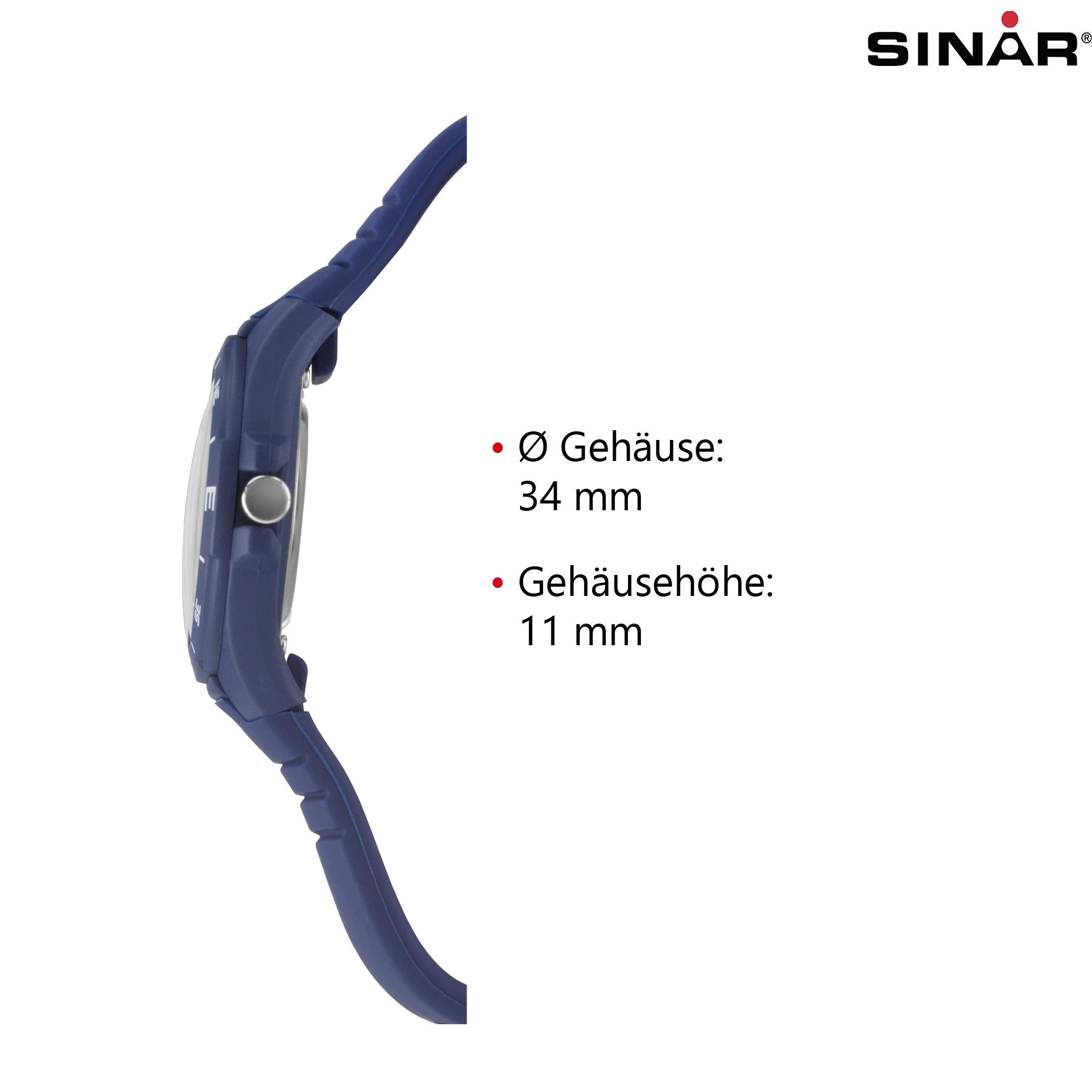 SINAR Quarzuhr XB-23 Jugenduhr Sportuhr Silikonband 10 bar, analog sportlich modern Geschenkidee Jugend Kids Ø 34 mm