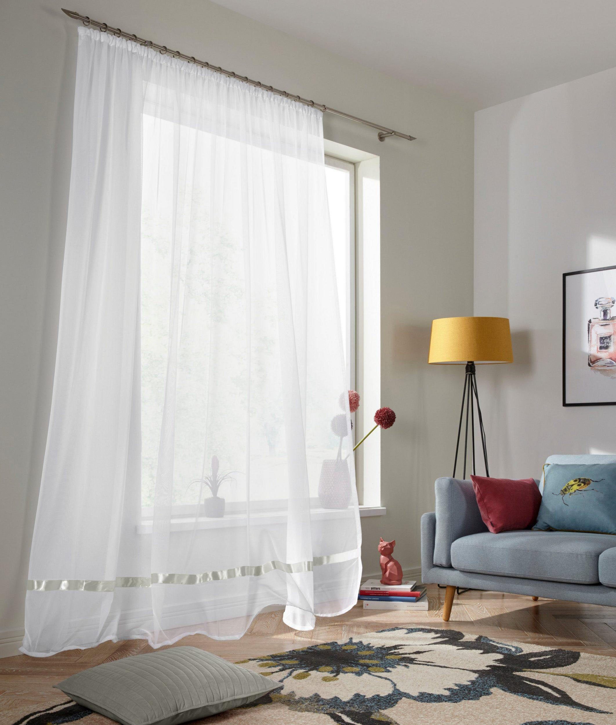 Gardine Eby, my home, Kräuselband (1 St), transparent, Satin, Vorhang, Fertiggardine, Store, transparent dunkelbeige