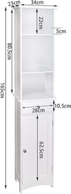 EUGAD Hochschrank (1-St) Badschrank, mit Schublade, Holz, weiß, 33x23x165cm