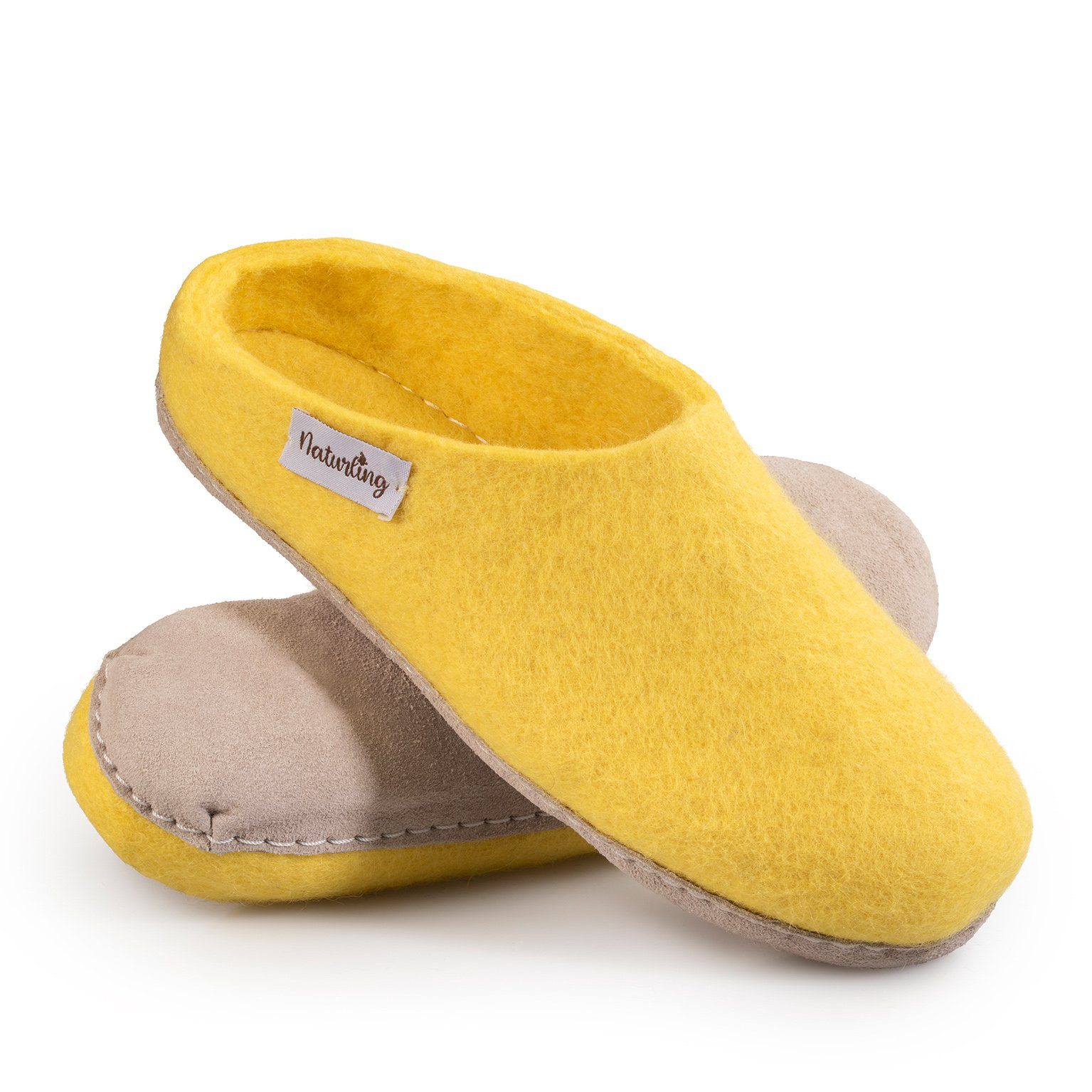 naturling Filz Damen Pantoffel Hausschuh (mit bequemer) Ledersohle