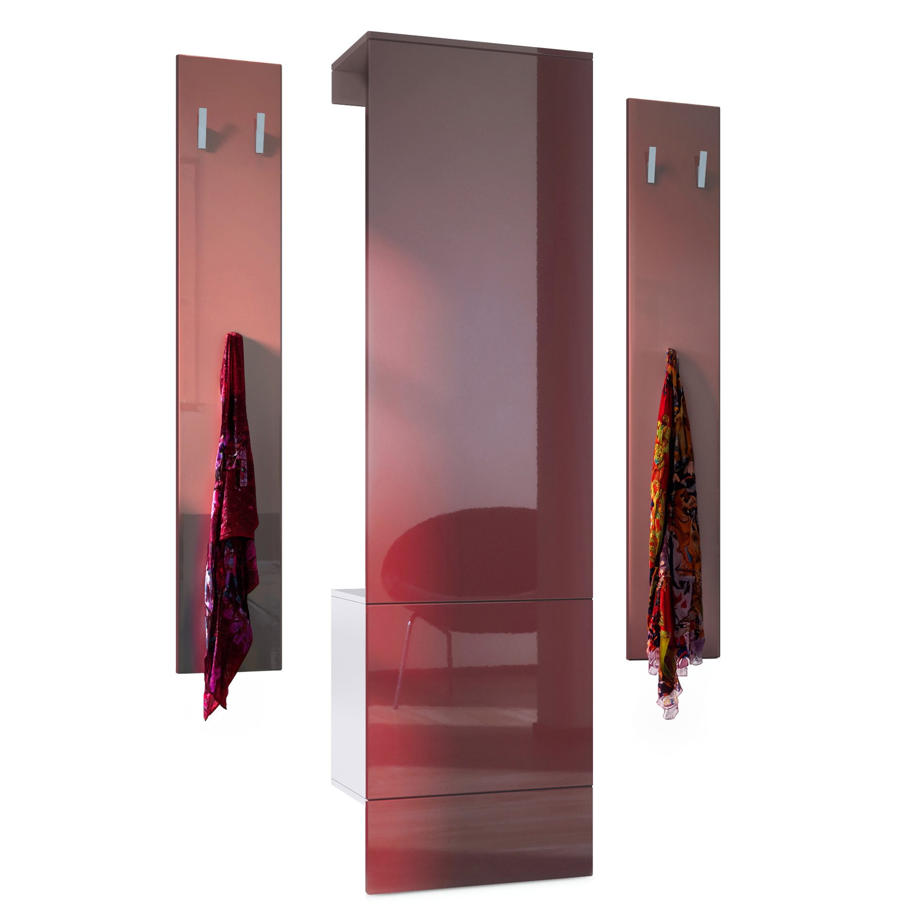 Vladon Garderoben-Set Hollywood, (Garderoben-Set, bestehend aus 1 Garderobenpaneel und 1 Wandpaneel), Weiß matt/Bordeaux Hochglanz