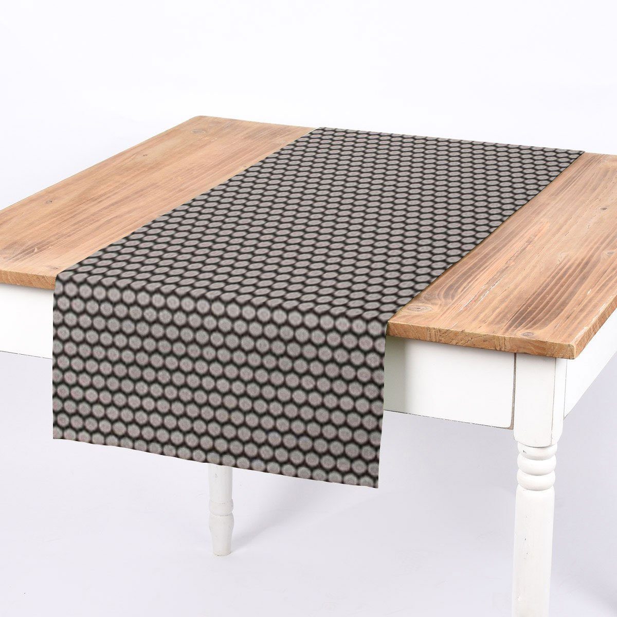 SCHÖNER LEBEN. Tischläufer SCHÖNER LEBEN. Tischläufer Jacquard Punkte schwarz silbergrau, handmade