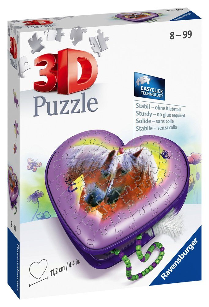 Ravensburger 3D-Puzzle 54 Teile Ravensburger 3D Puzzle Herzschatulle Pferd 11171, 54 Puzzleteile