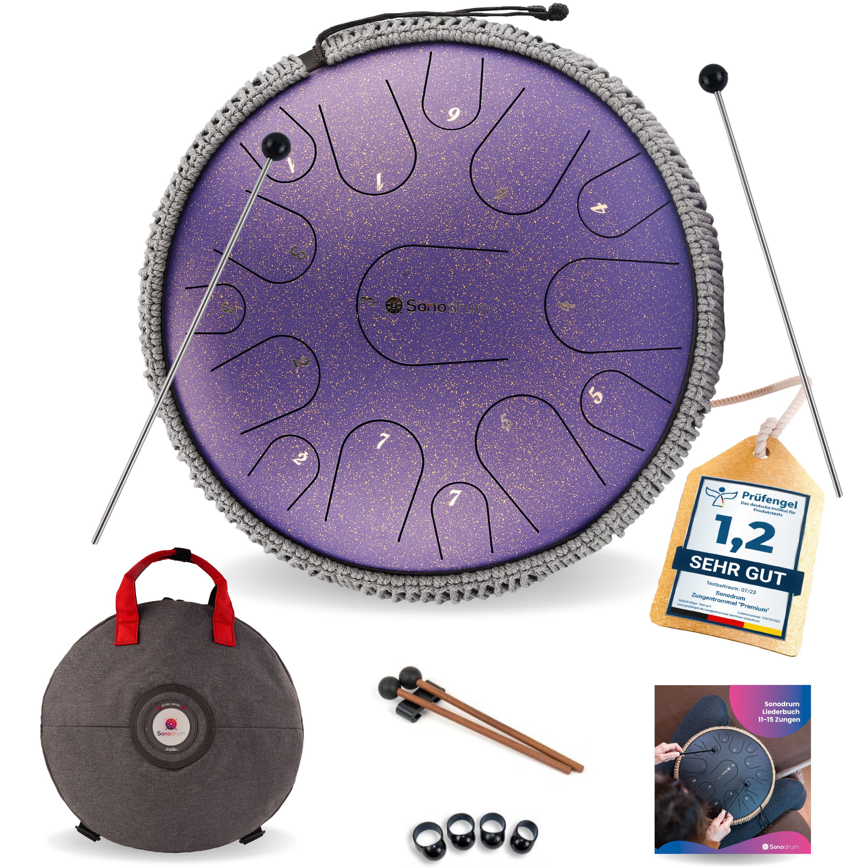 Sonodrum Steel Tongue Drum Zungentrommel "Premium", C-Dur, 35,5 cm, 15 Zungen inkl. Tragetasche
