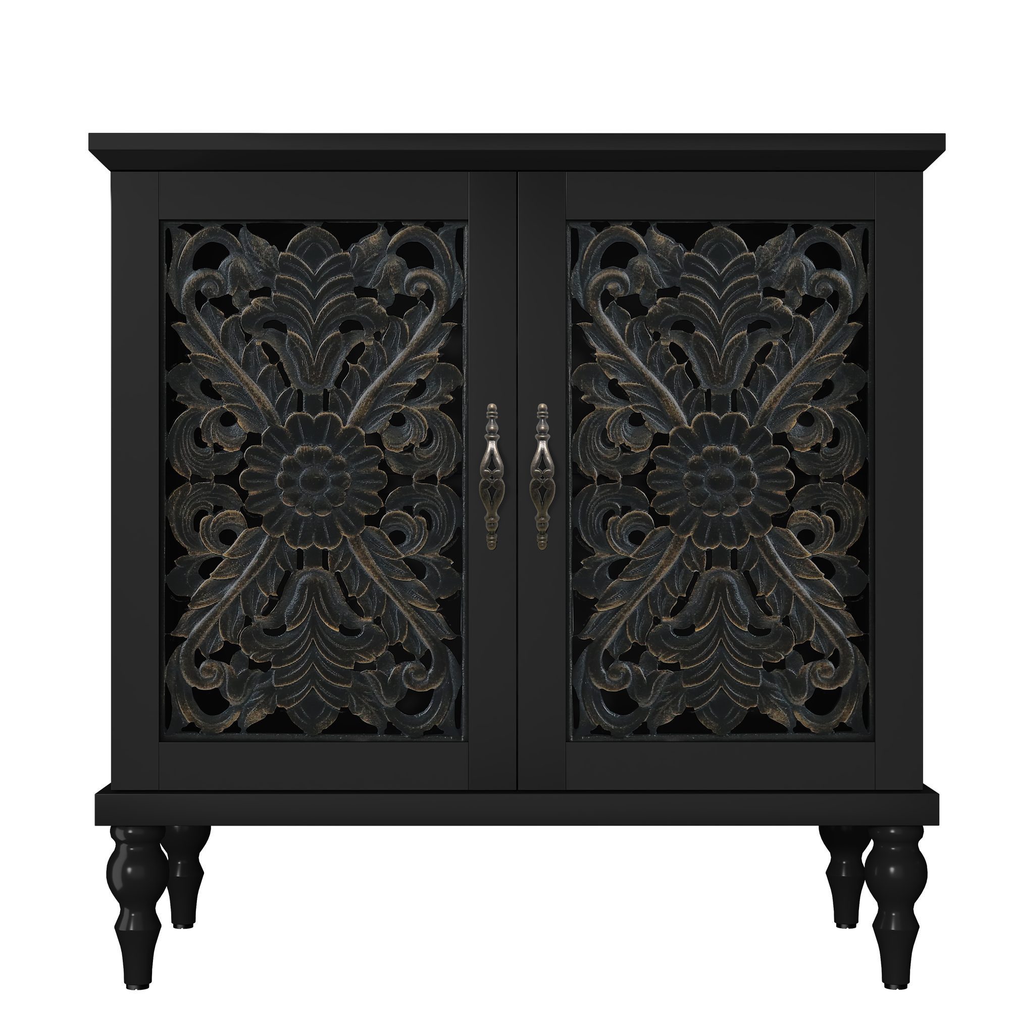 HOLTICO Kommode Vintage Sideboard Buffet Schrank mit Hohle Blumenschnitzerei (1 St), Akzent Schrank Holz Kommoden & Sideboards