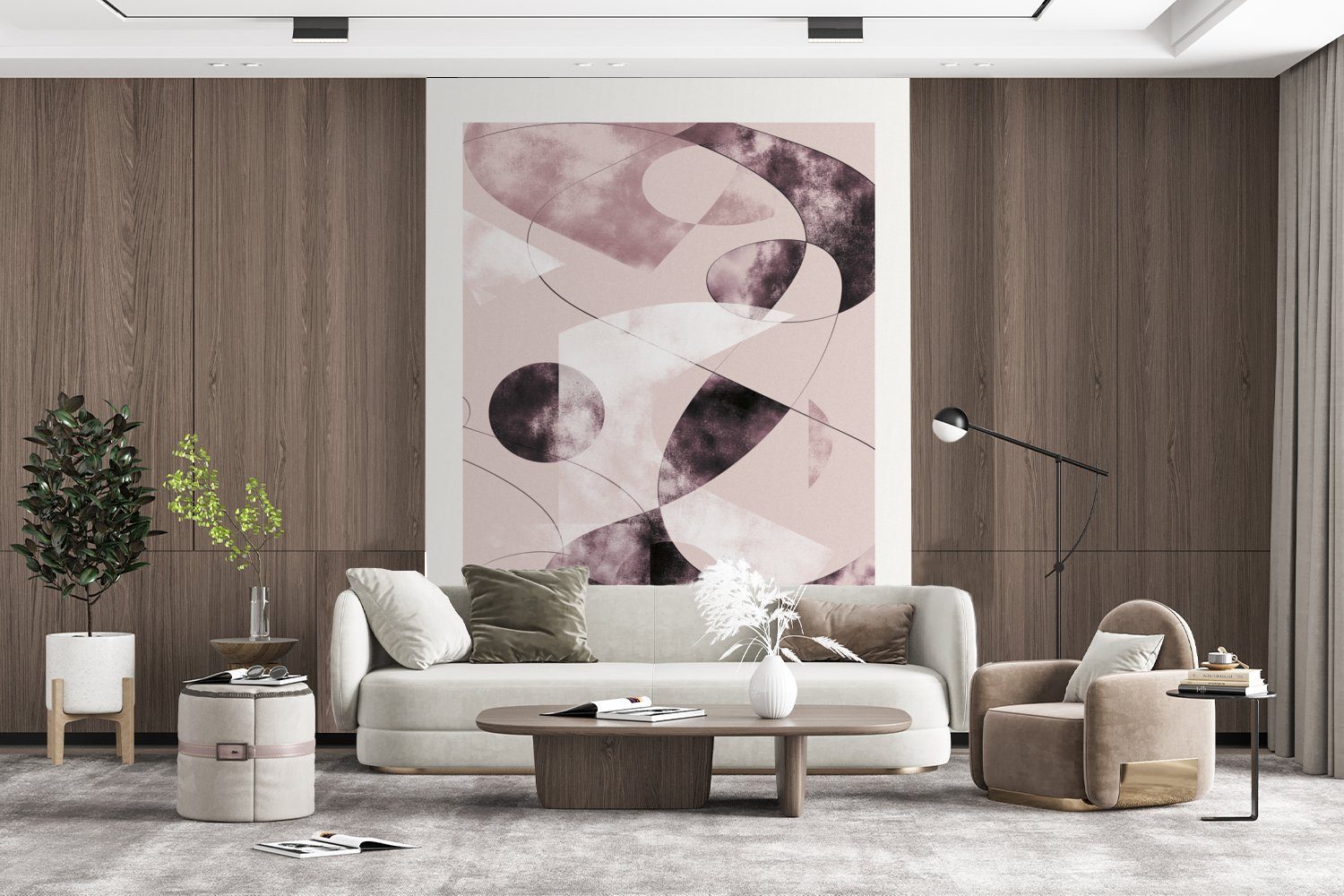 Schwarz, - St), Abstrakt Montagefertig - Formen Pastell - Matt, bedruckt, (4 MuchoWow Wohnzimmer, Vinyl Fototapete für Tapete Wandtapete