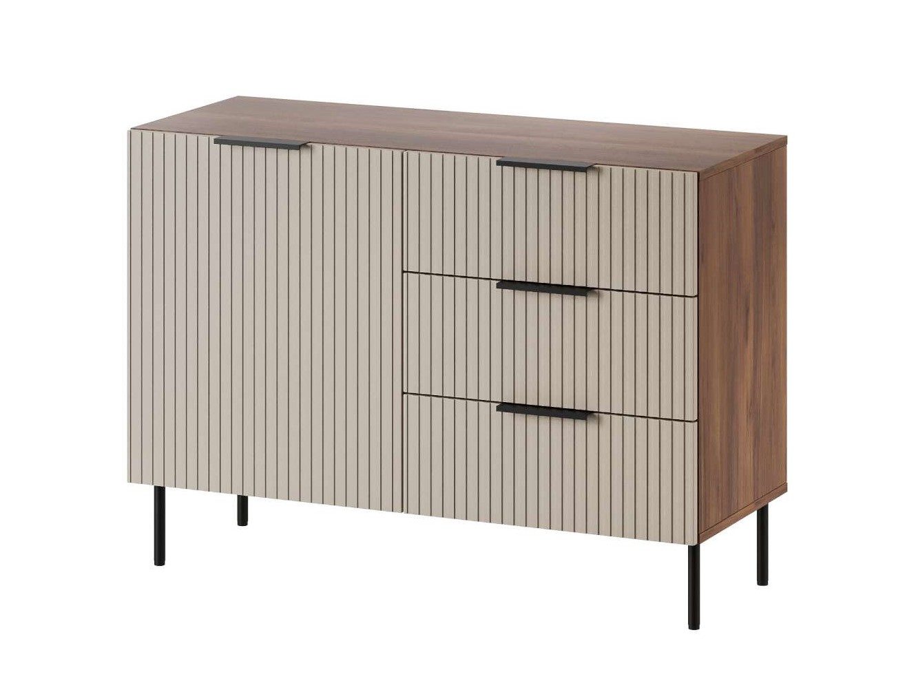 99rooms Kommode Amela (Sideboard, Highboard), mit 1 Tür, 3 Schubladen, aus Holzwerkstoff, Metall Füße & Griffe