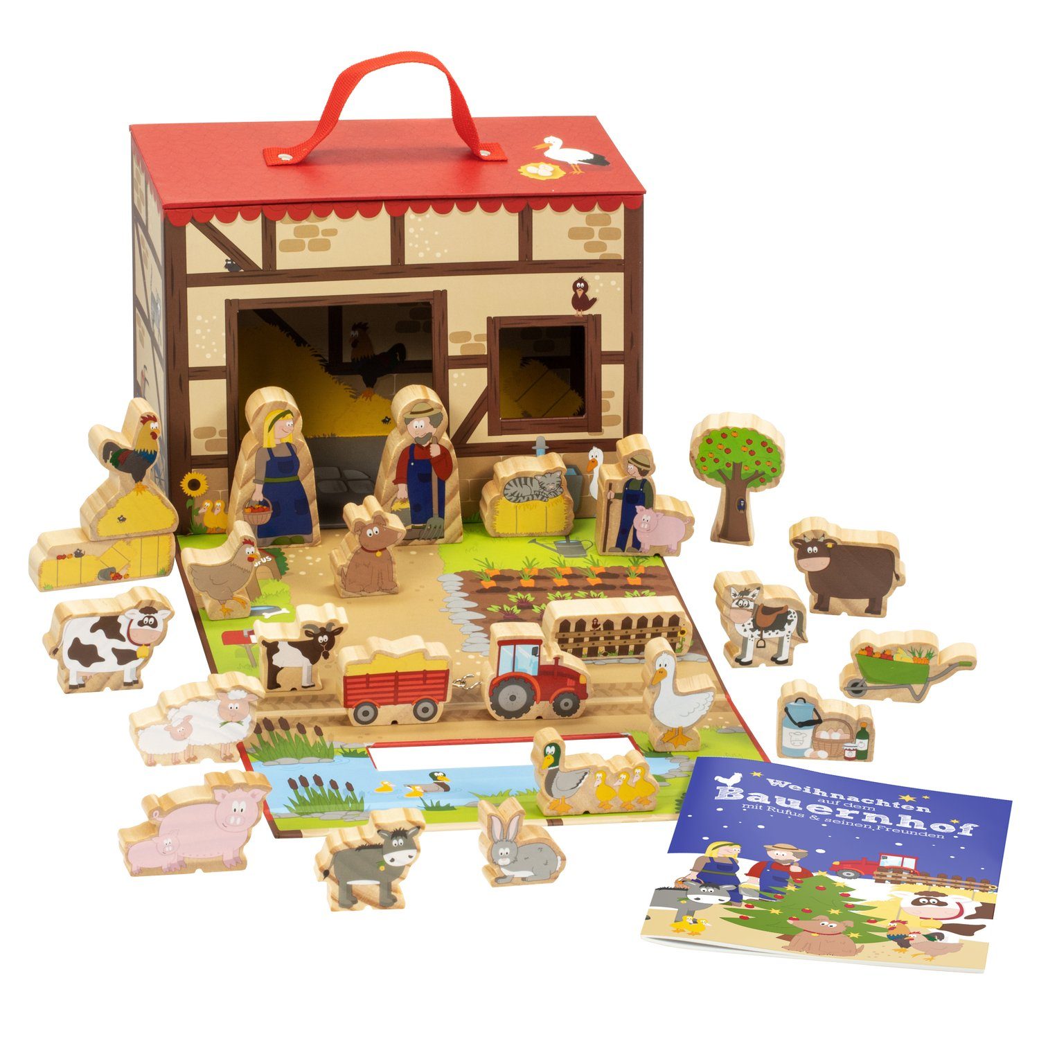 yoamo Spielwelt Bauernhof für Kinder mit 24 Holzfiguren, Spielkoffer, (26-tlg), 26-teilig (1 Set)